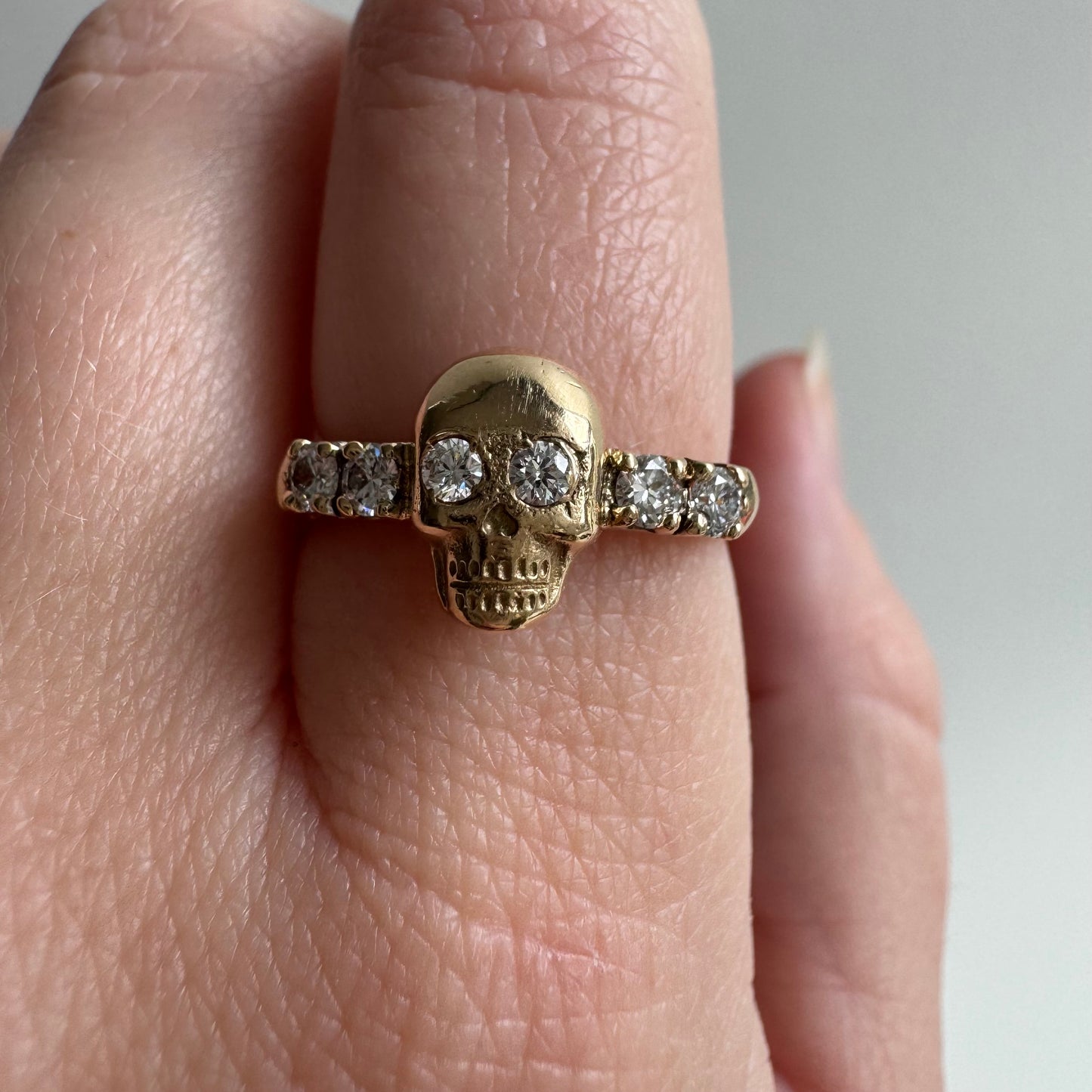 reimagined V I N T A G E // memento mori / 14k and diamond skull stacking ring / size 6.75