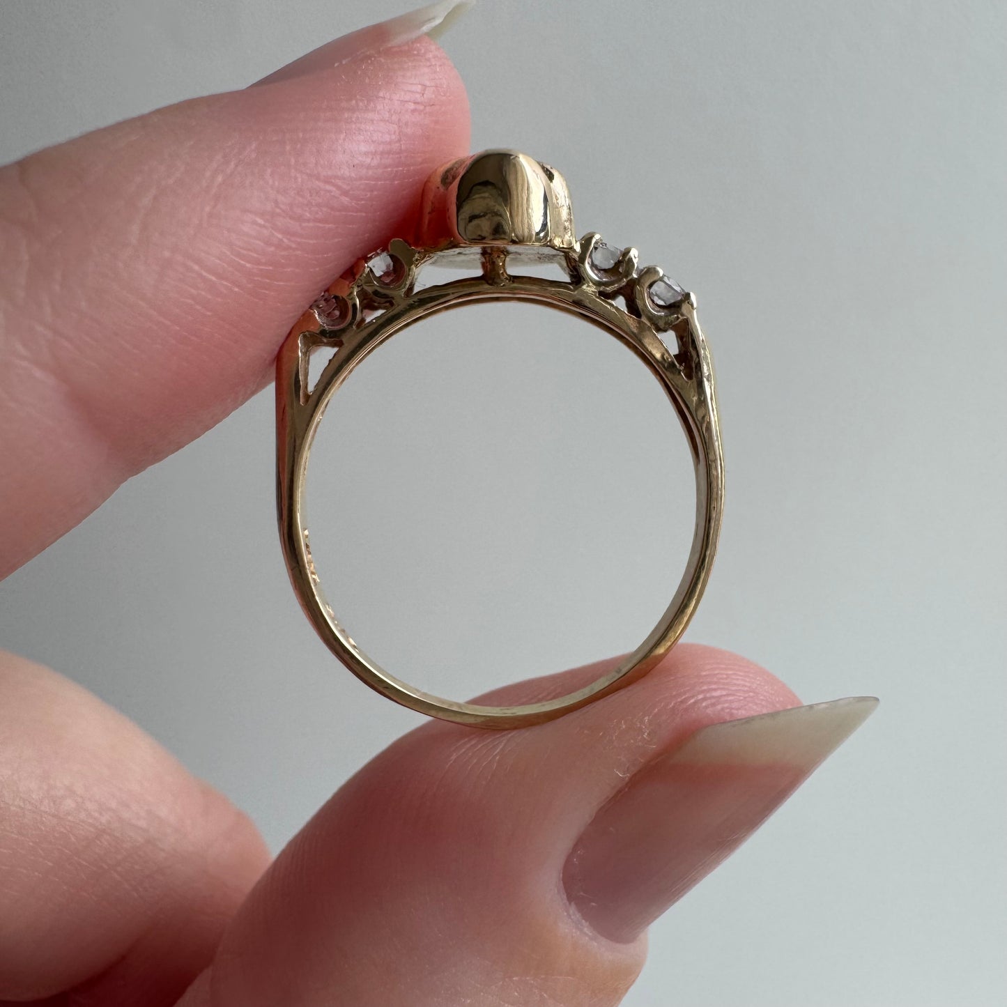 reimagined V I N T A G E // memento mori / 14k and diamond skull stacking ring / size 6.75