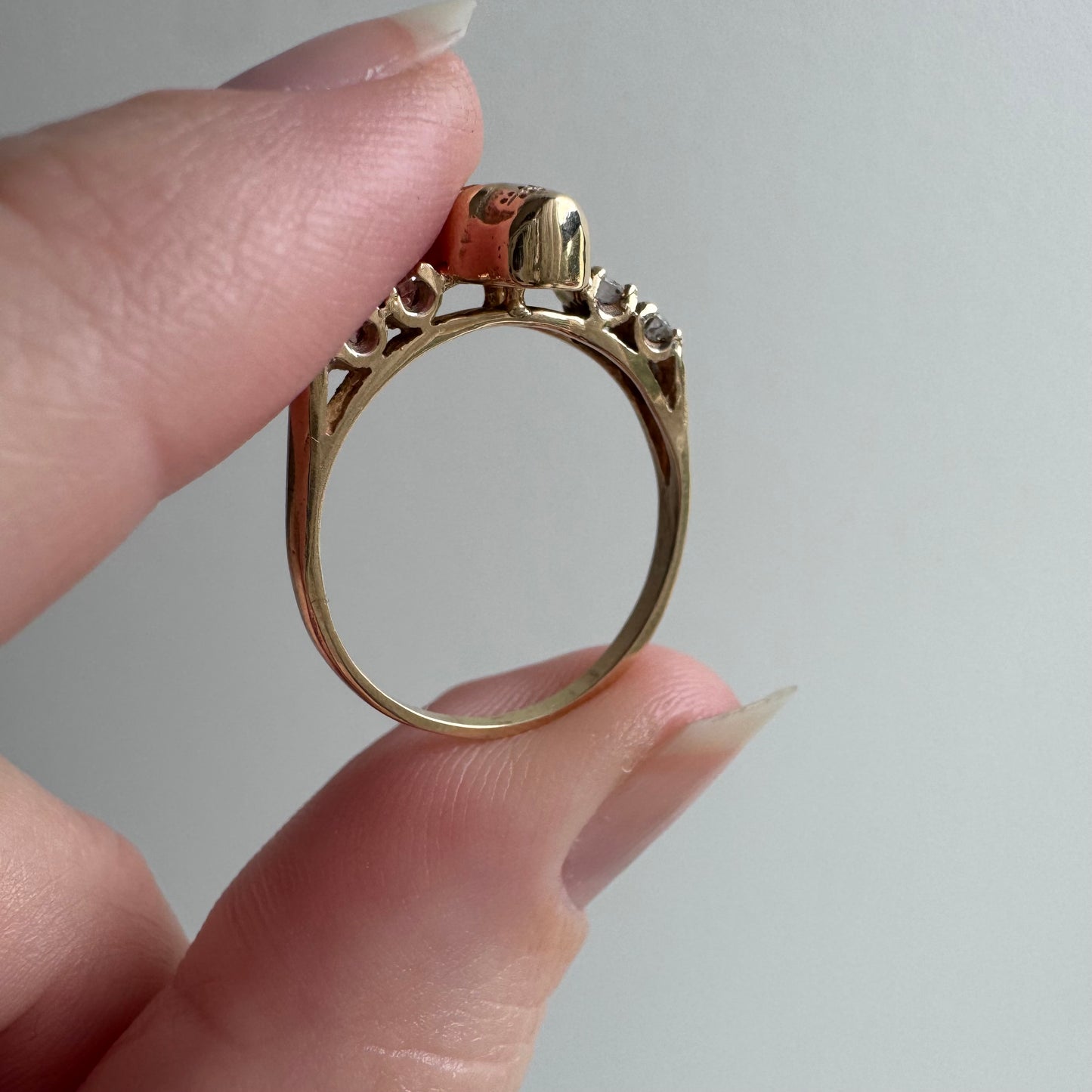 reimagined V I N T A G E // memento mori / 14k and diamond skull stacking ring / size 6.75