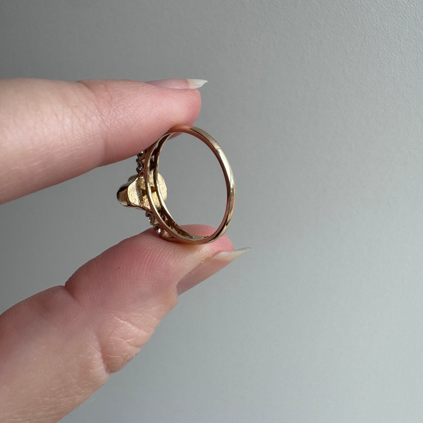 reimagined V I N T A G E // memento mori / 14k and diamond skull stacking ring / size 6.75