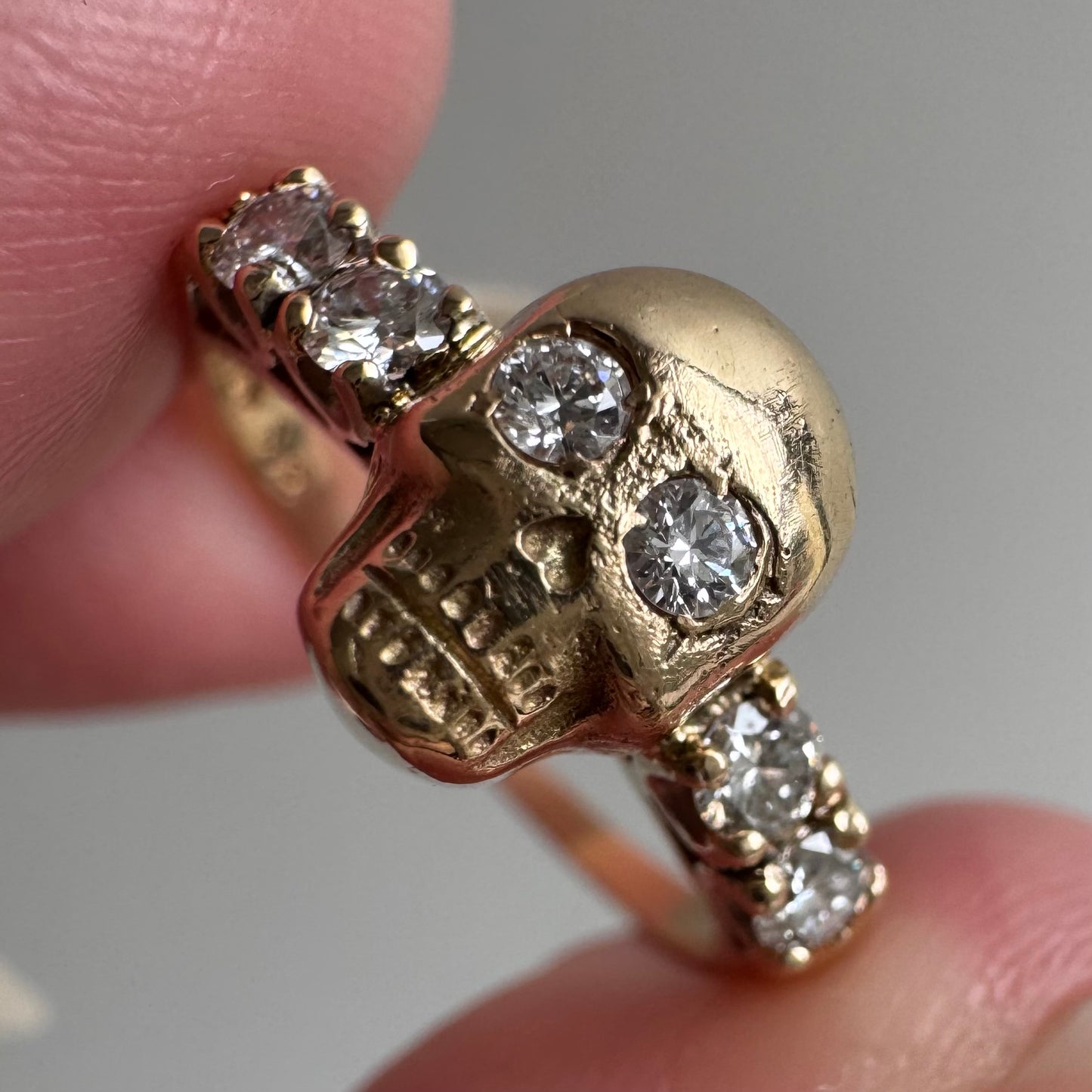 reimagined V I N T A G E // memento mori / 14k and diamond skull stacking ring / size 6.75
