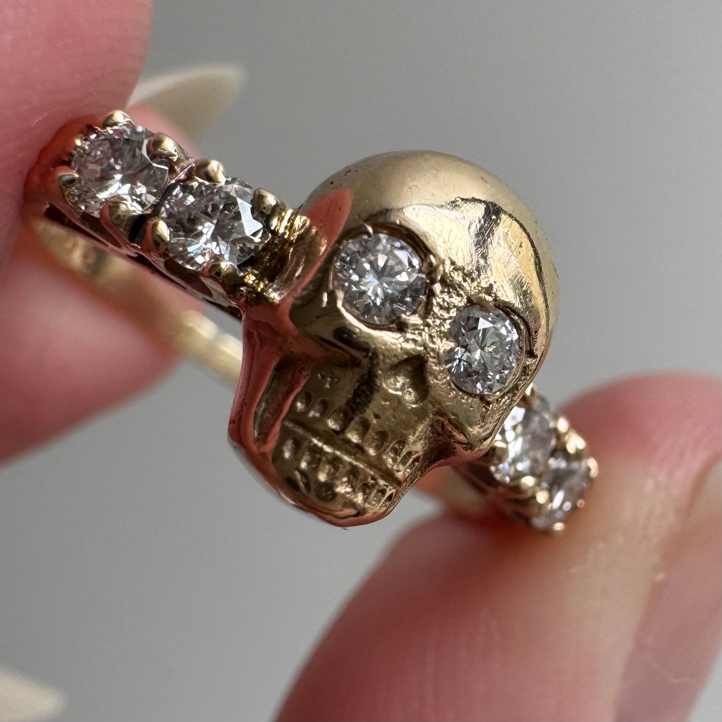 reimagined V I N T A G E // memento mori / 14k and diamond skull stacking ring / size 6.75