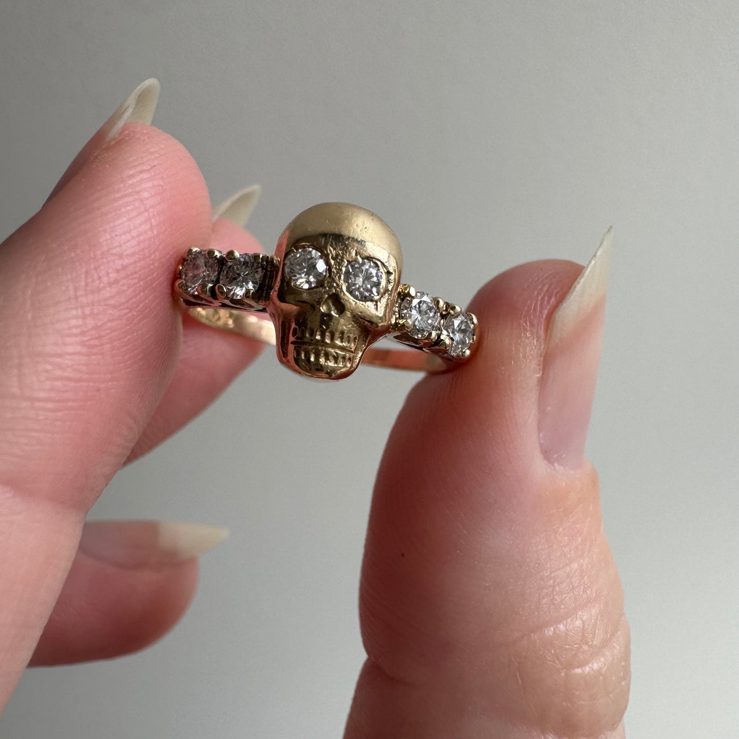 reimagined V I N T A G E // memento mori / 14k and diamond skull stacking ring / size 6.75