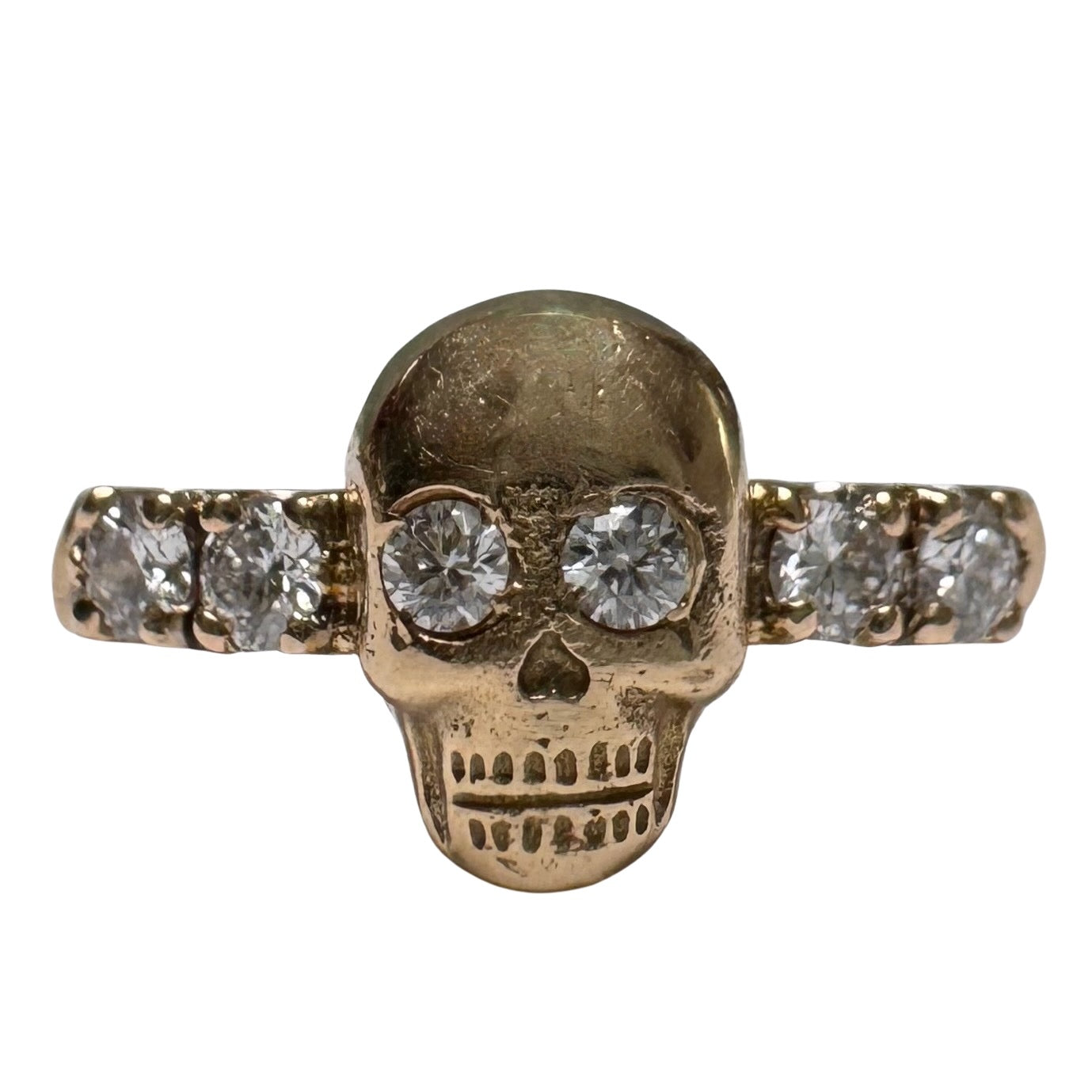 reimagined V I N T A G E // memento mori / 14k and diamond skull stacking ring / size 6.75