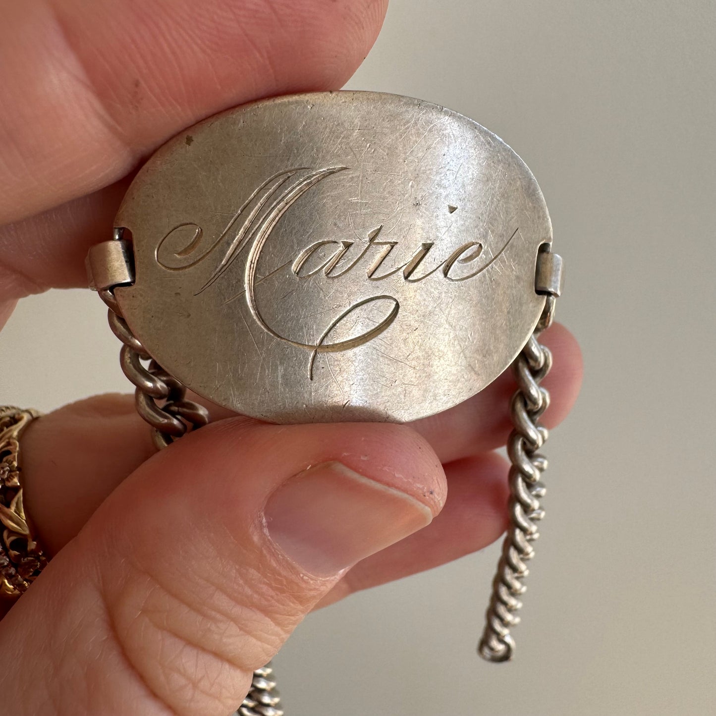 RESERVED V I N T A G E // magnificent Marie / sterling silver Marie ID bracelet / 7.25", 23g