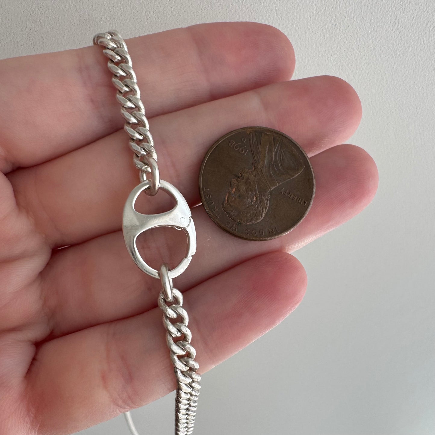 reimagined V I N T A G E // modern watch chain / sterling silver curb chain necklace with a charm holder clasp / 21.5", 24g