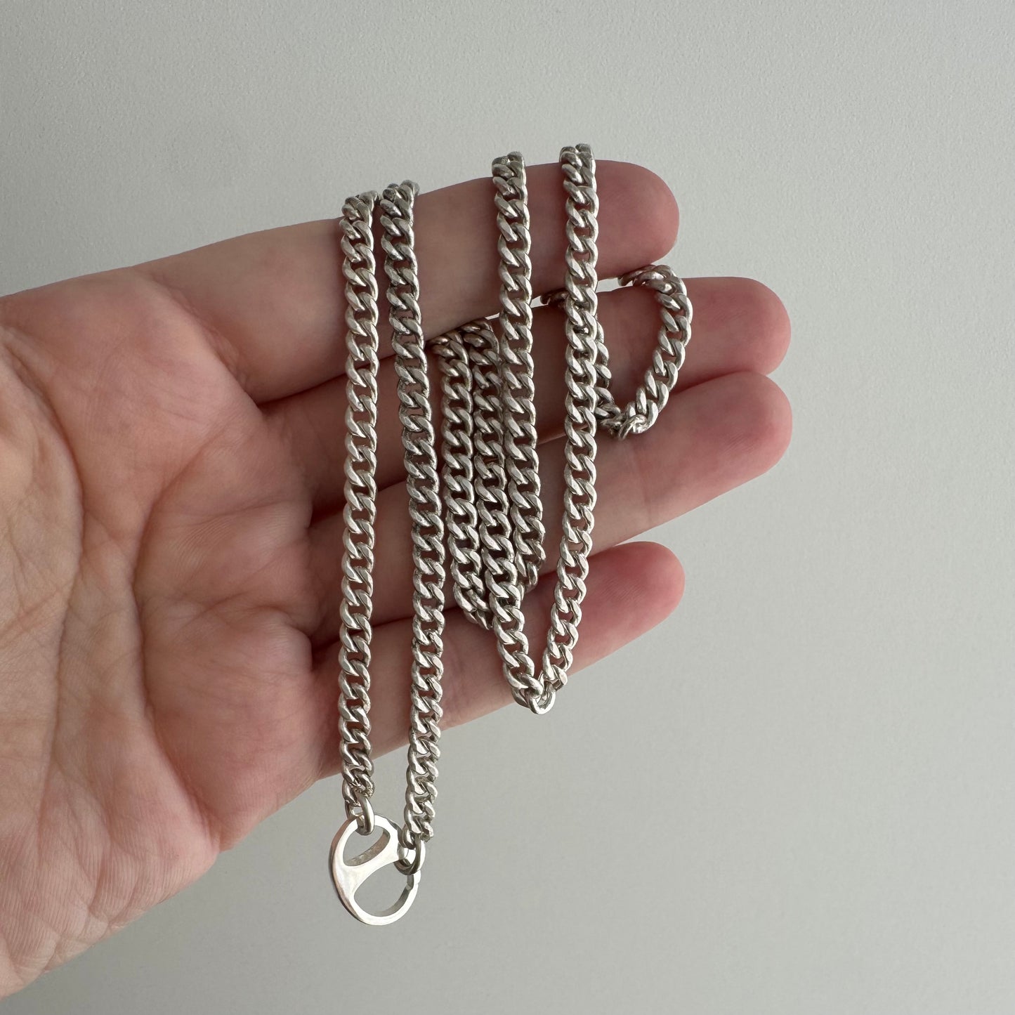 reimagined V I N T A G E // modern watch chain / sterling silver curb chain necklace with a charm holder clasp / 21.5", 24g