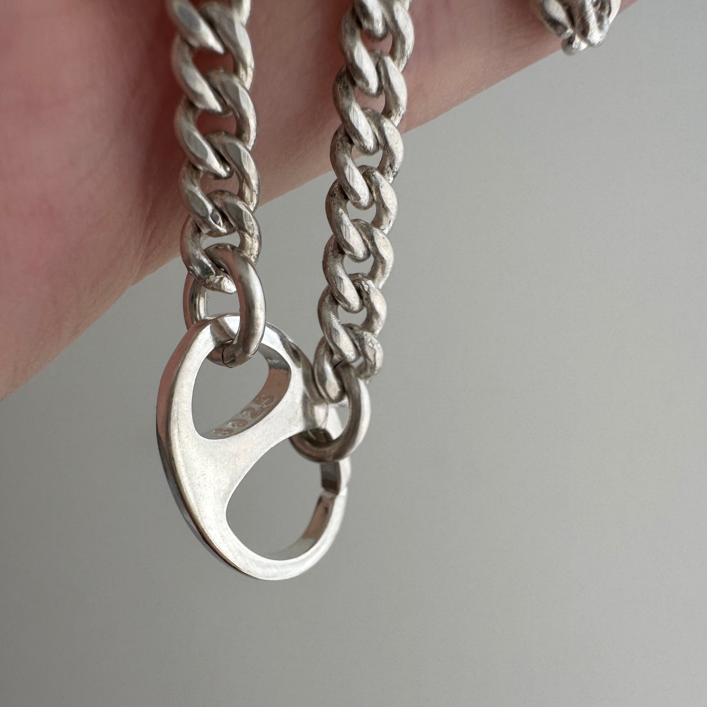 reimagined V I N T A G E // modern watch chain / sterling silver curb chain necklace with a charm holder clasp / 21.5", 24g