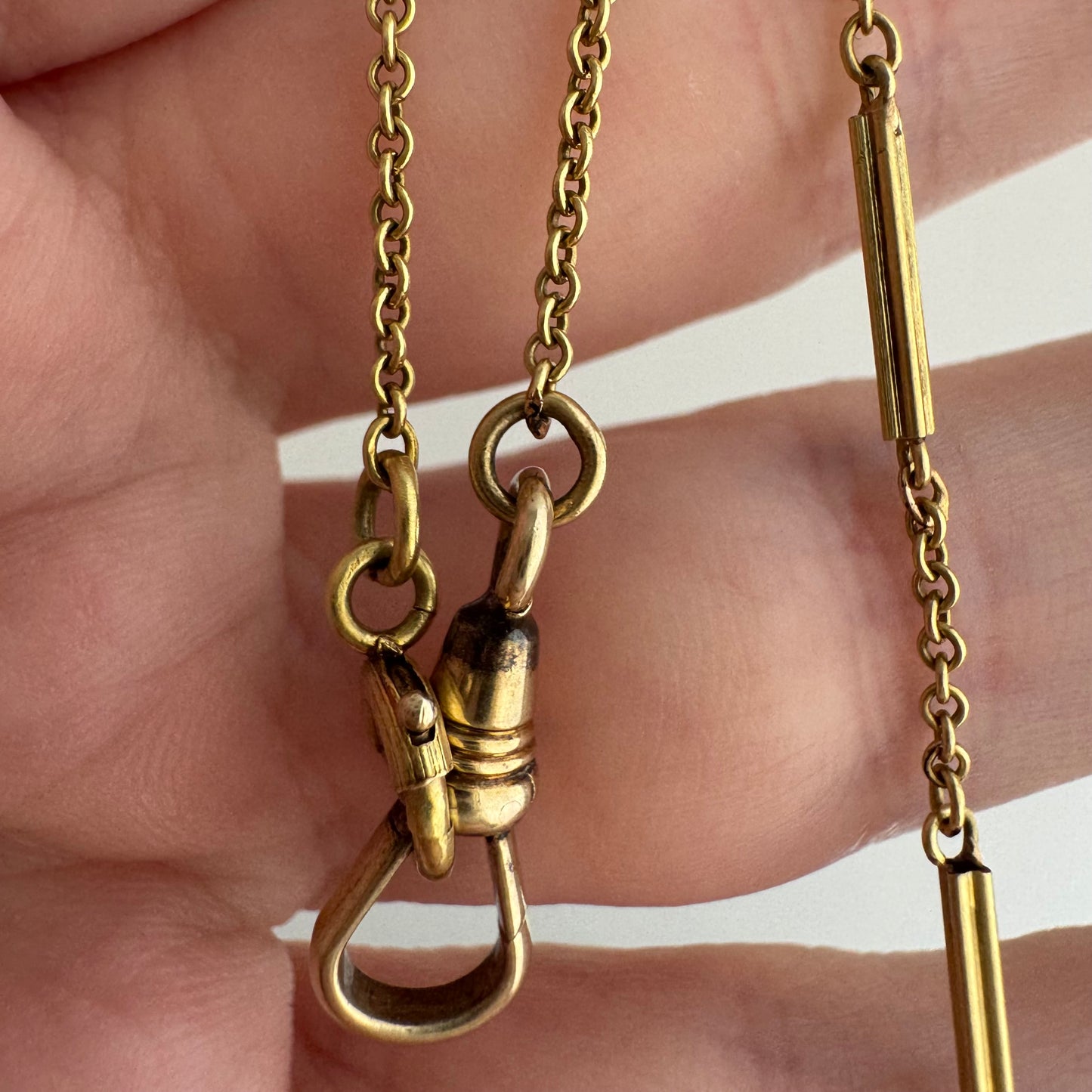 A N T I Q U E // time keeper / 10k yellow gold bar and cable watch chain / 12.25", 3g