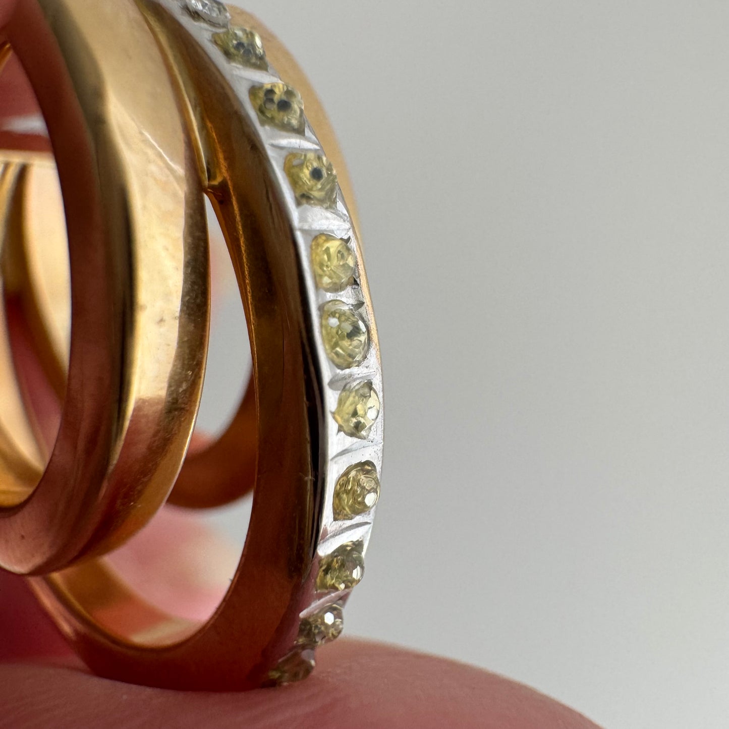 V I N T A G E // I see three / 14k yellow gold triple hoop with rough cut diamonds / hoop earrings