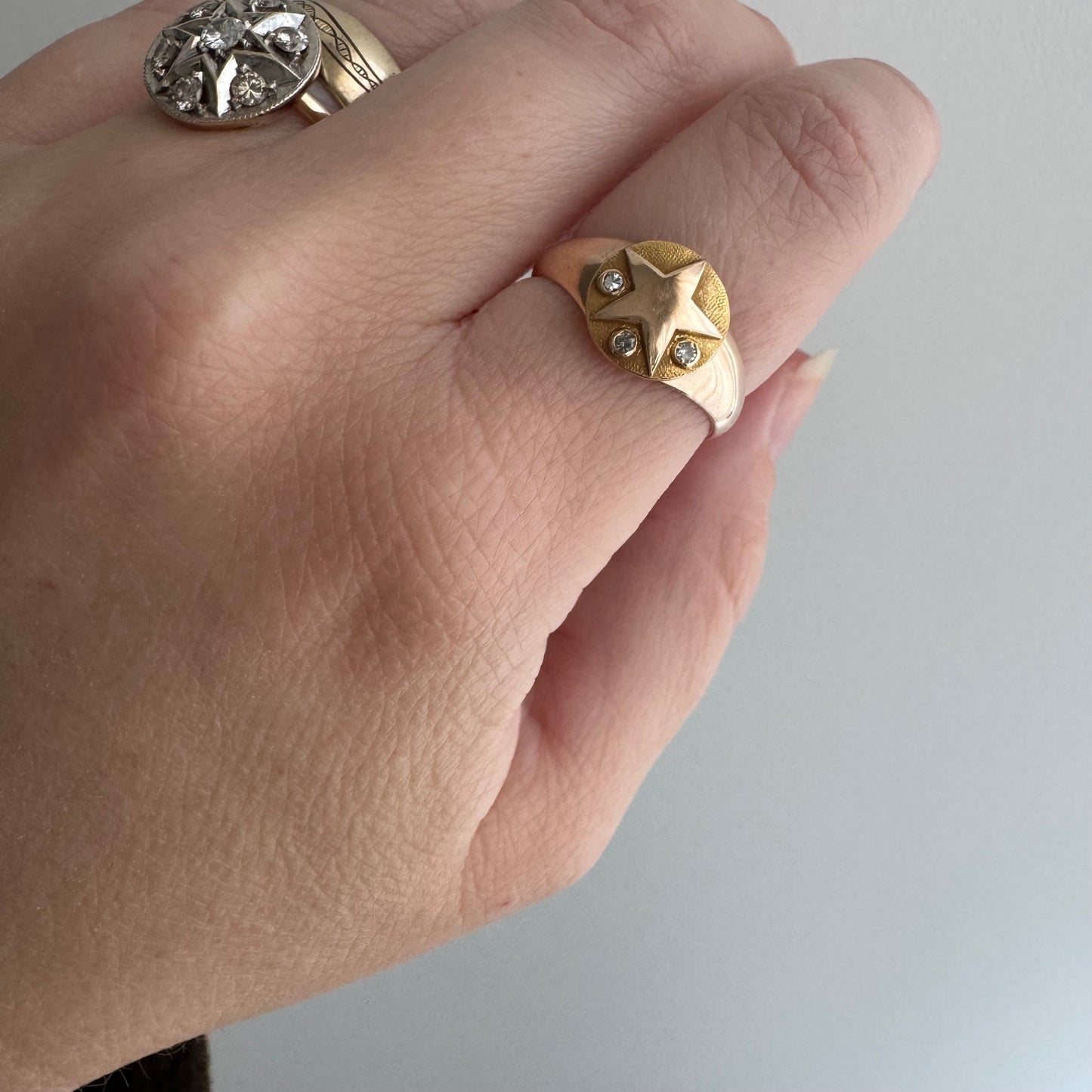 reimagined V I N T A G E // starry trilogy / 10k yellow gold and diamond service pin conversion signet ring / size 6.25