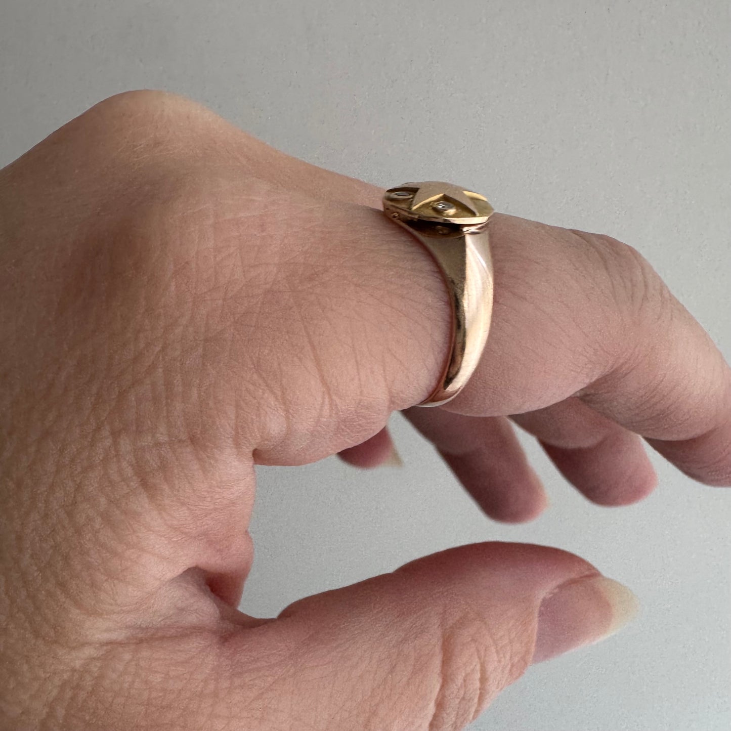 reimagined V I N T A G E // starry trilogy / 10k yellow gold and diamond service pin conversion signet ring / size 6.25
