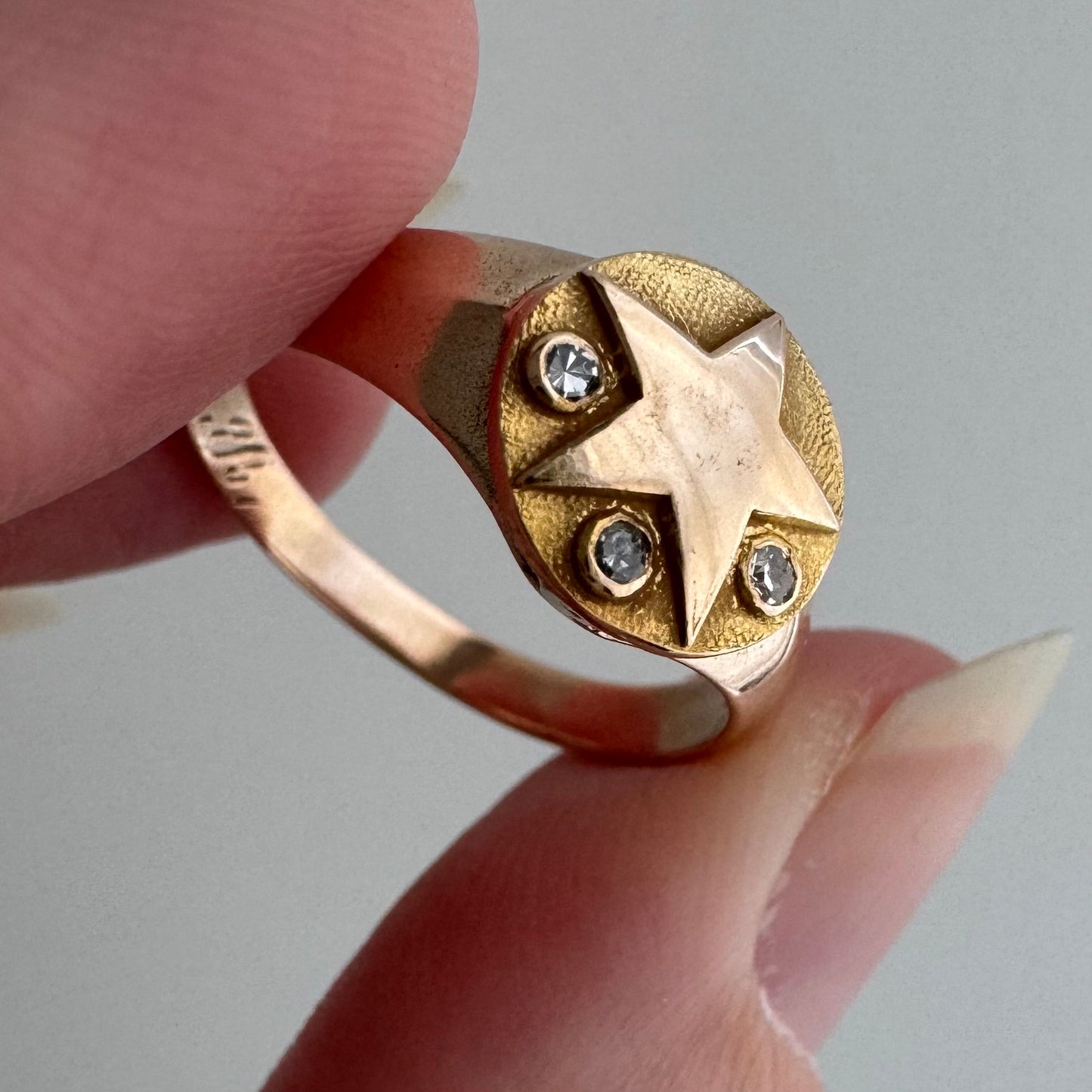 reimagined V I N T A G E // starry trilogy / 10k yellow gold and diamond service pin conversion signet ring / size 6.25
