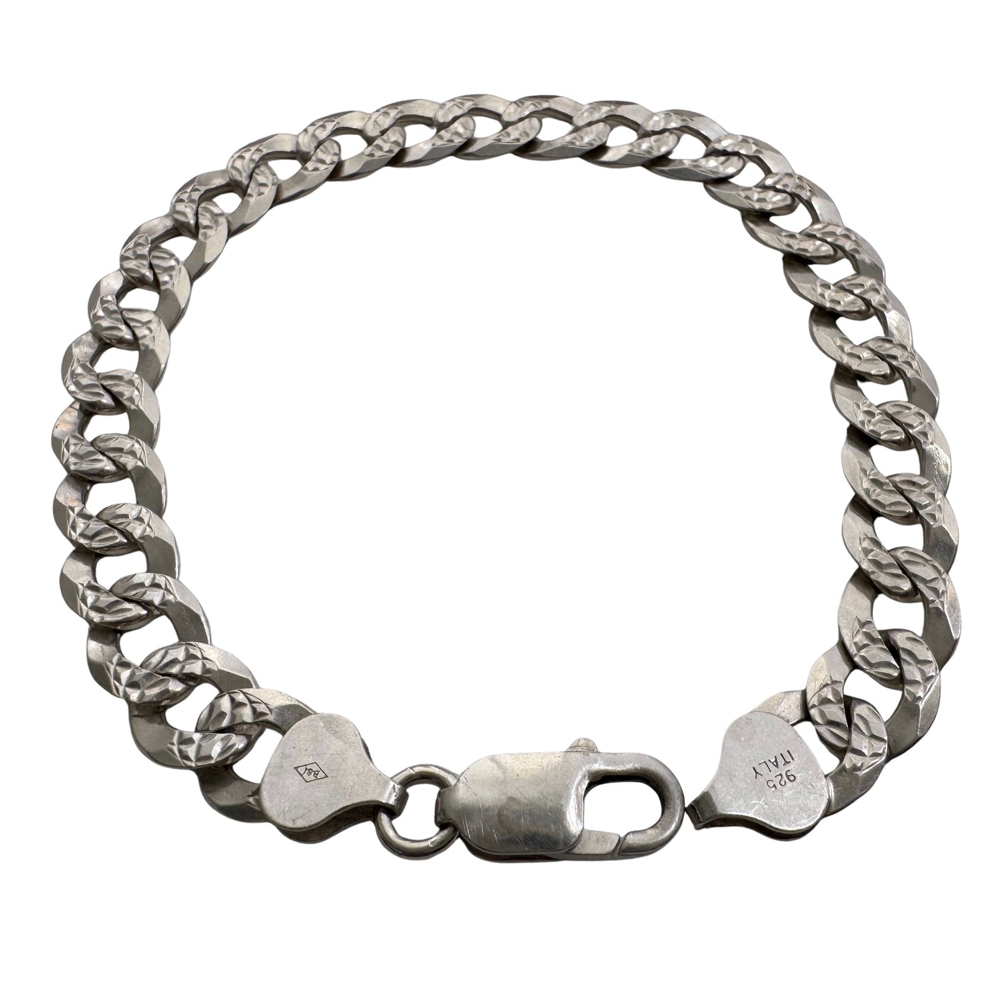 V I N T A G E // slinky links / sterling silver double sided flat wide curb chain bracelet / 8", 14.6g