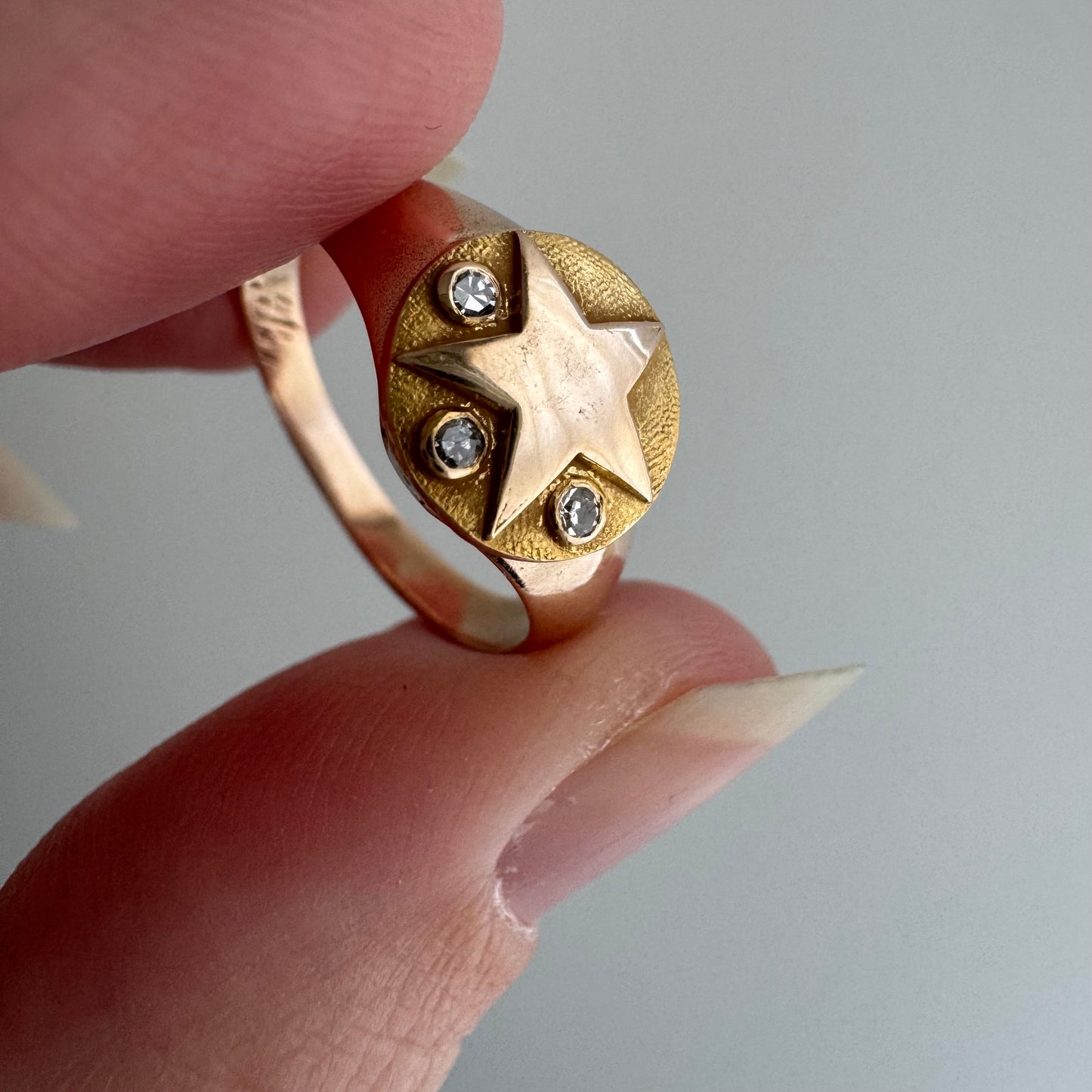 reimagined V I N T A G E // starry trilogy / 10k yellow gold and diamond service pin conversion signet ring / size 6.25