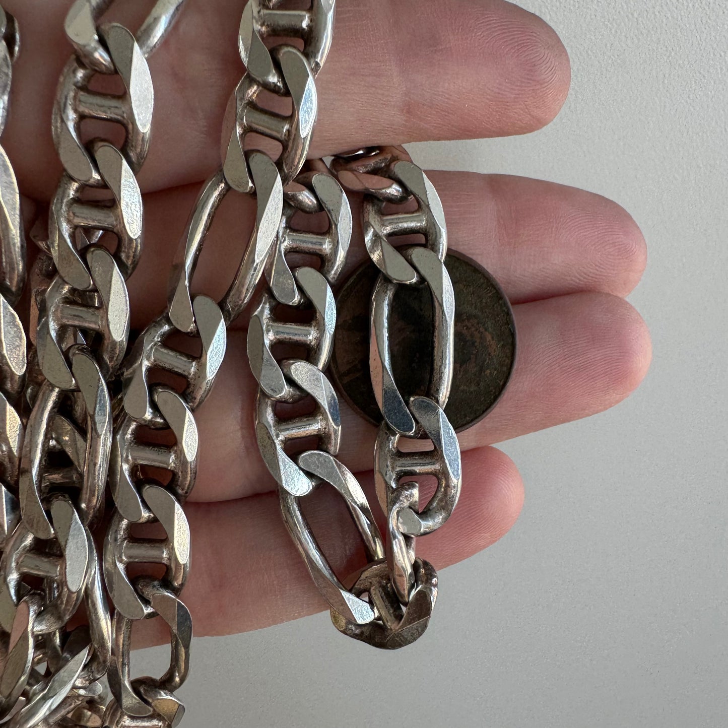 V I N T A G E // chunky figamariner / sterling silver figaro mariner chain / 19.75", 49g