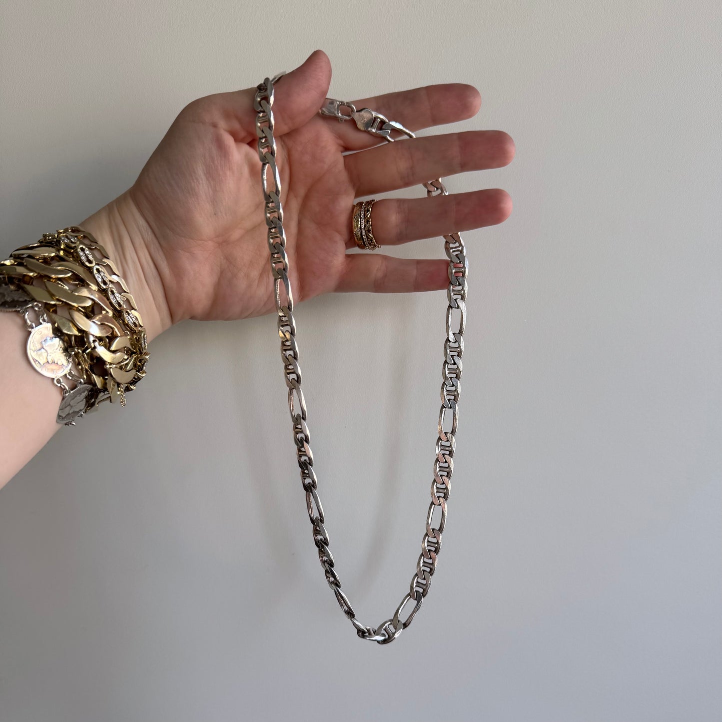 V I N T A G E // chunky figamariner / sterling silver figaro mariner chain / 19.75", 49g