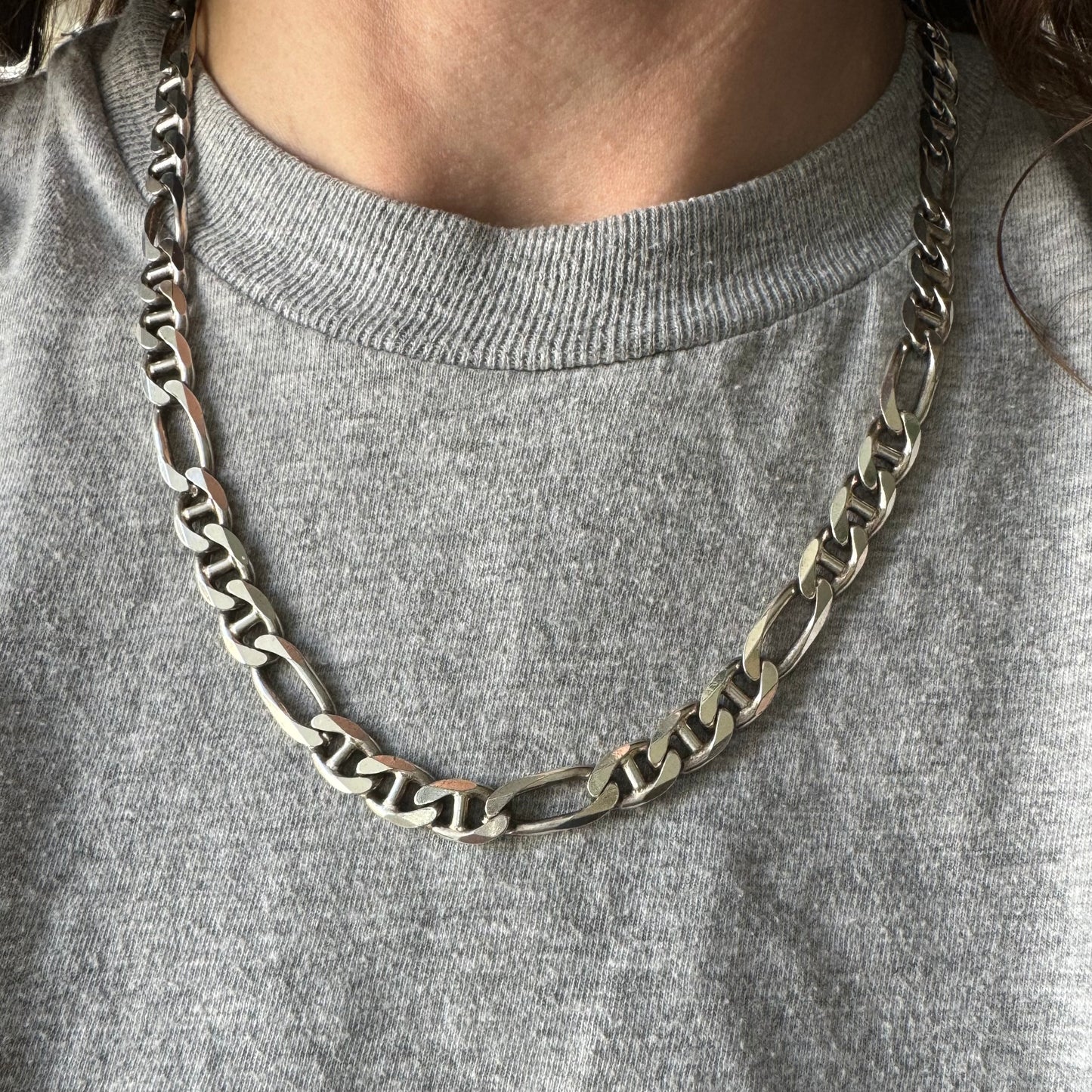 V I N T A G E // chunky figamariner / sterling silver figaro mariner chain / 19.75", 49g