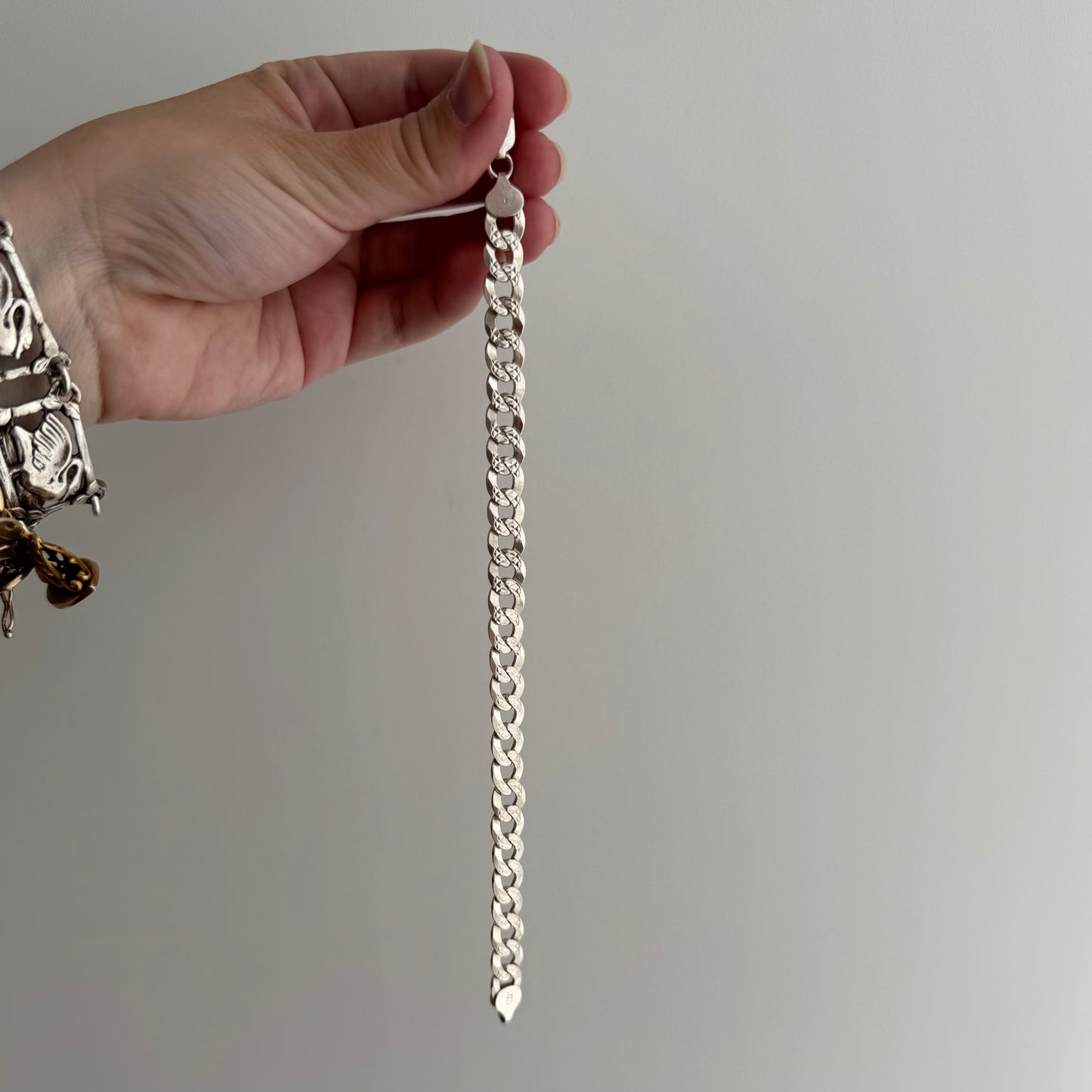 V I N T A G E // slinky links / sterling silver double sided flat wide curb chain bracelet / 8", 14.6g