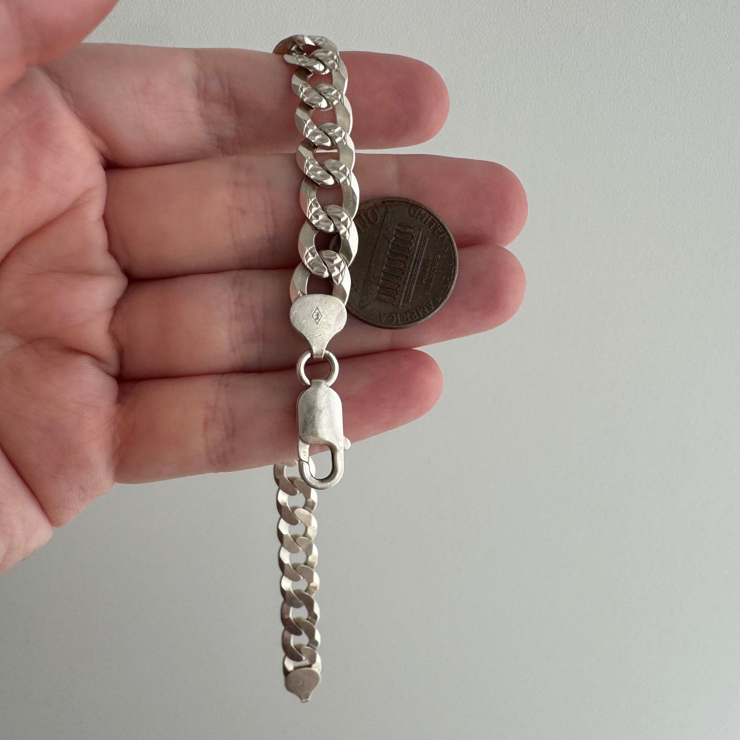 V I N T A G E // slinky links / sterling silver double sided flat wide curb chain bracelet / 8", 14.6g