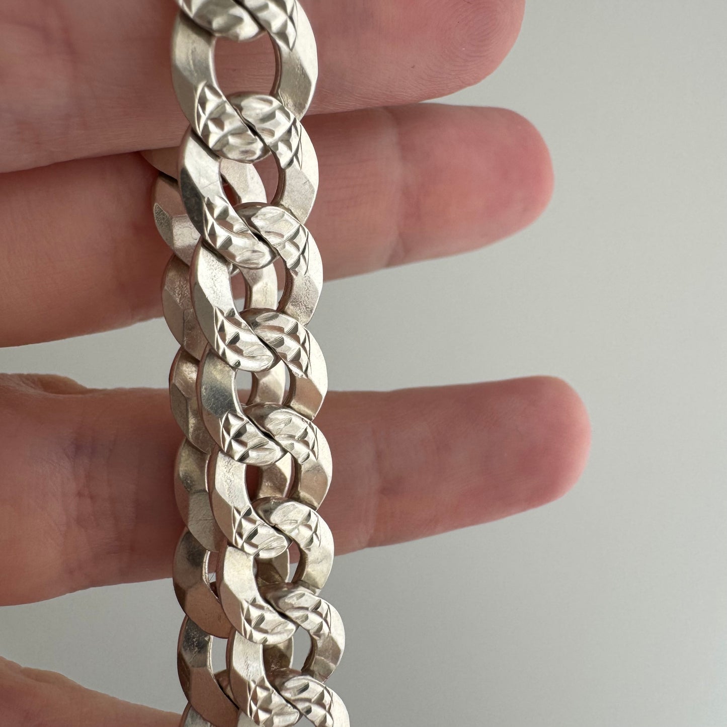 V I N T A G E // slinky links / sterling silver double sided flat wide curb chain bracelet / 8", 14.6g