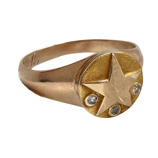 reimagined V I N T A G E // starry trilogy / 10k yellow gold and diamond service pin conversion signet ring / size 6.25