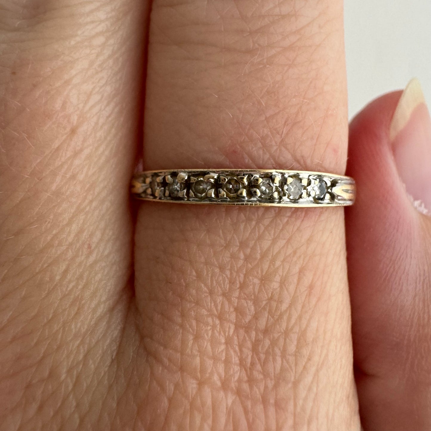 V I N T A G E // all lined up / 10k yellow gold and diamond half eternity band / size 7.5