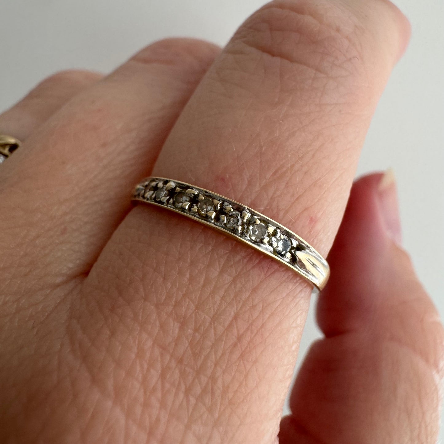 V I N T A G E // all lined up / 10k yellow gold and diamond half eternity band / size 7.5