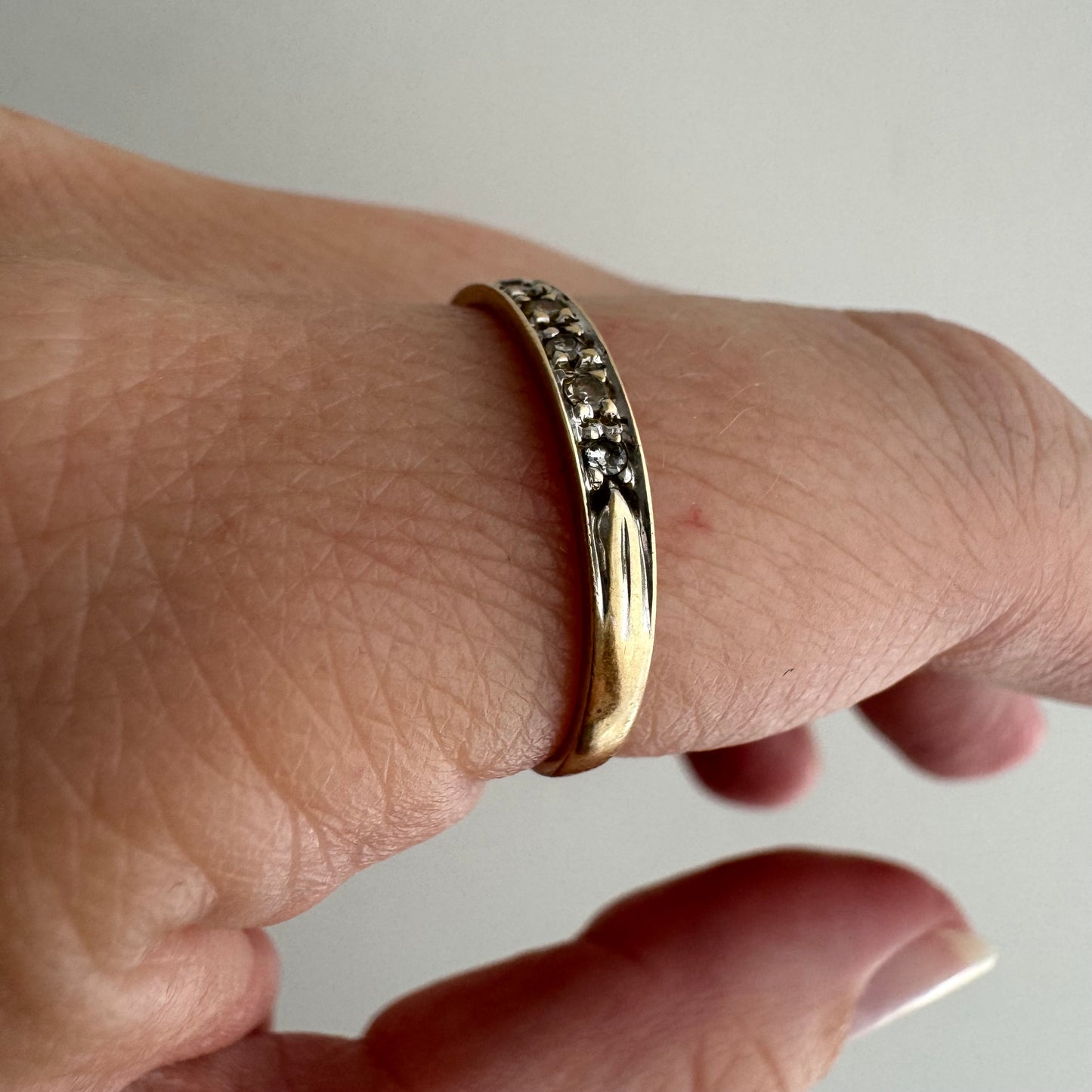 V I N T A G E // all lined up / 10k yellow gold and diamond half eternity band / size 7.5