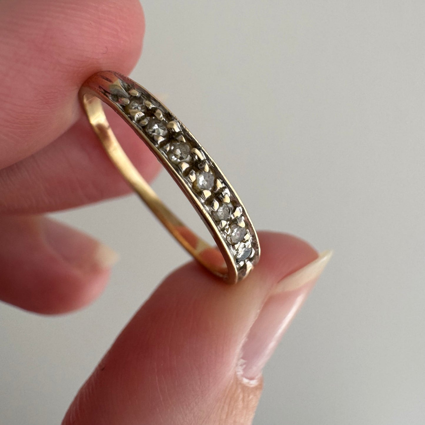 V I N T A G E // all lined up / 10k yellow gold and diamond half eternity band / size 7.5