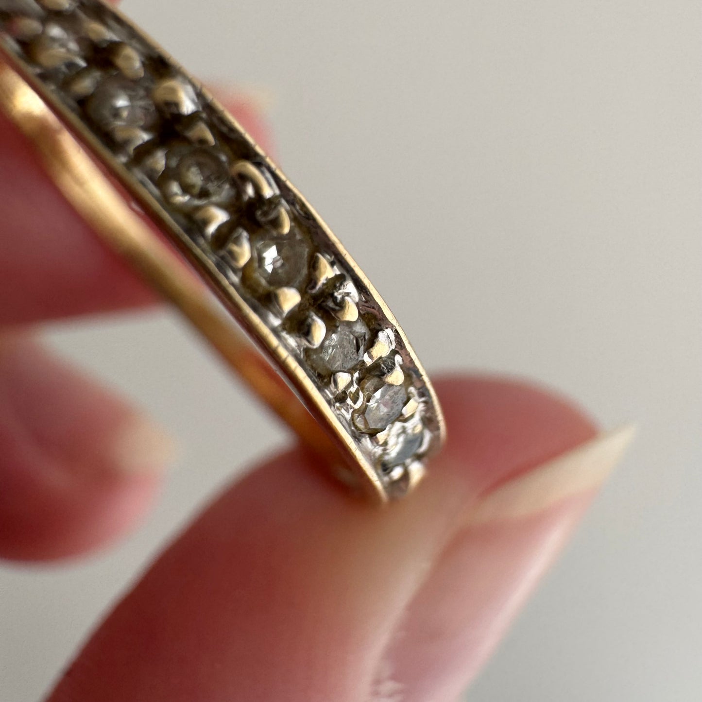 V I N T A G E // all lined up / 10k yellow gold and diamond half eternity band / size 7.5