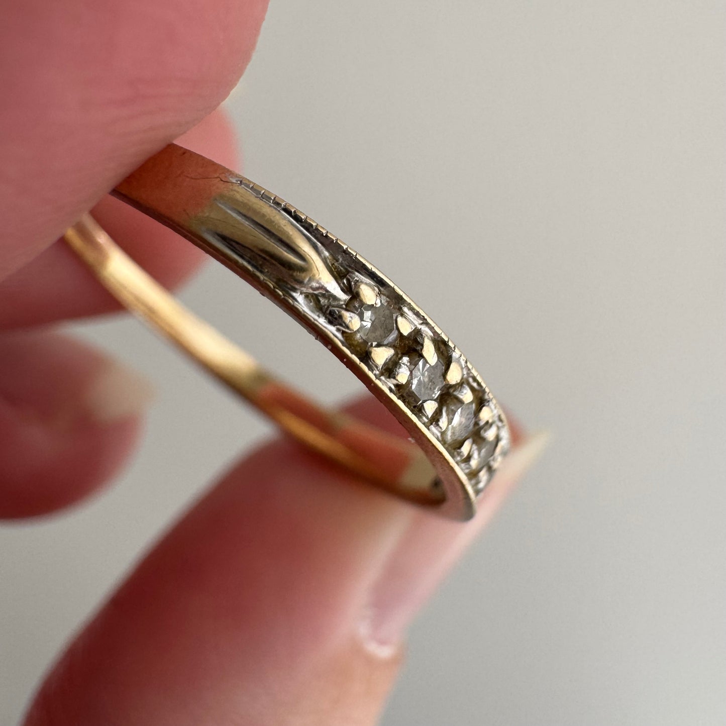 V I N T A G E // all lined up / 10k yellow gold and diamond half eternity band / size 7.5
