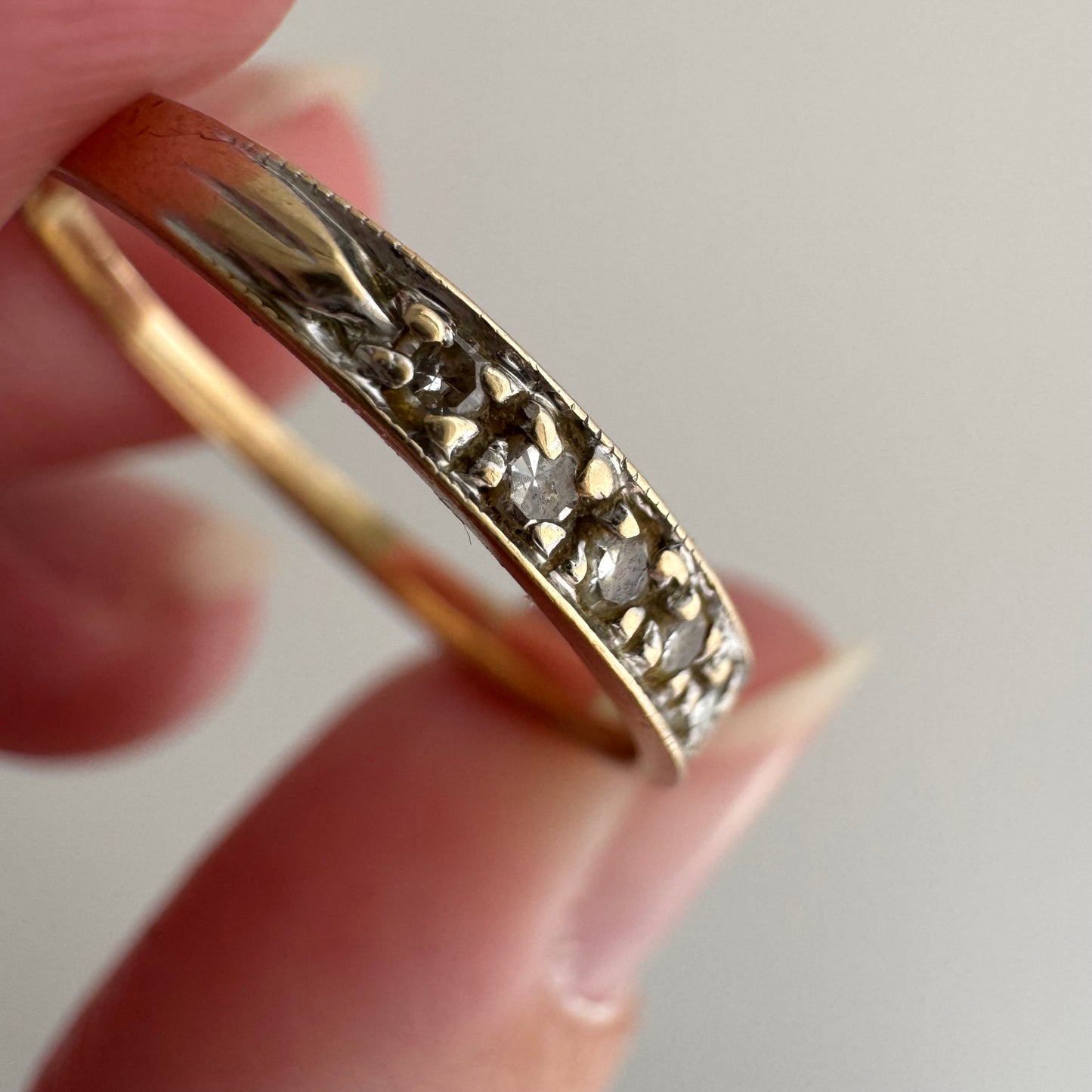 V I N T A G E // all lined up / 10k yellow gold and diamond half eternity band / size 7.5