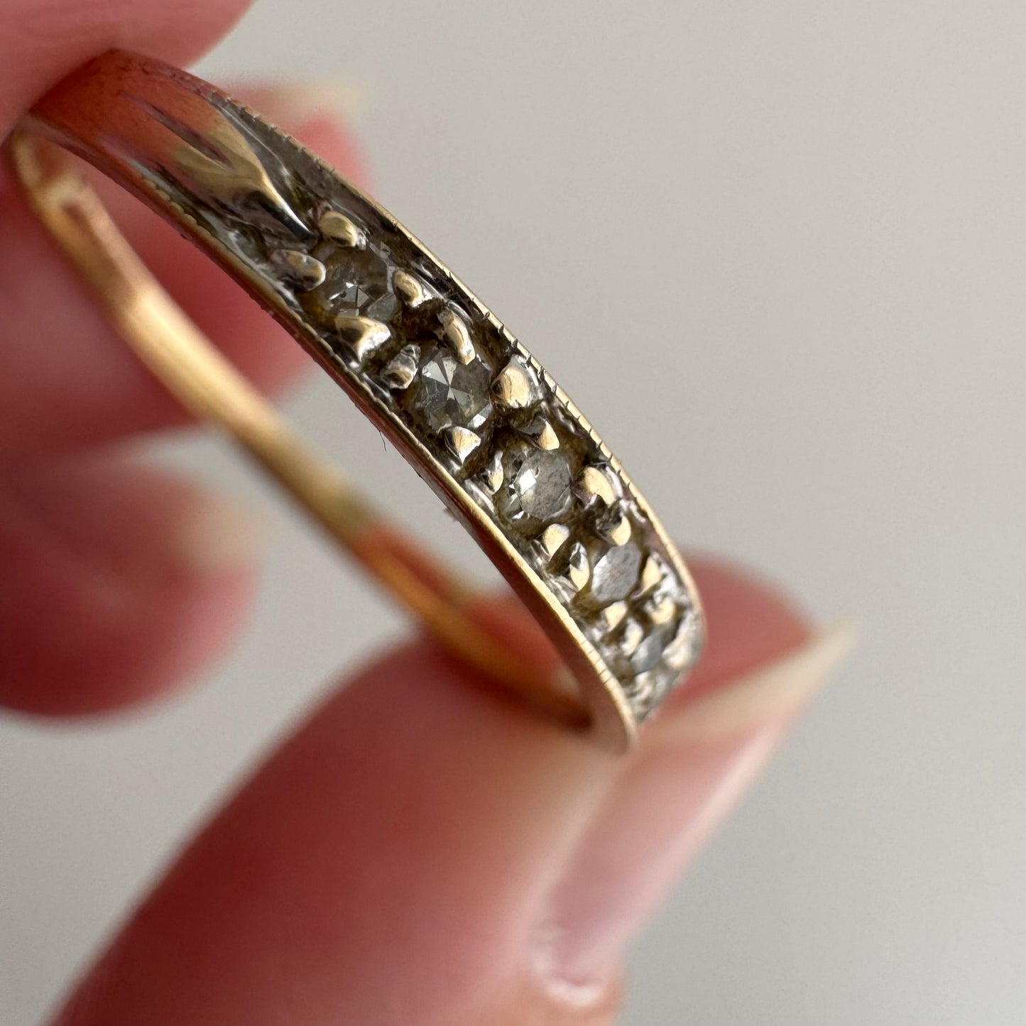 V I N T A G E // all lined up / 10k yellow gold and diamond half eternity band / size 7.5
