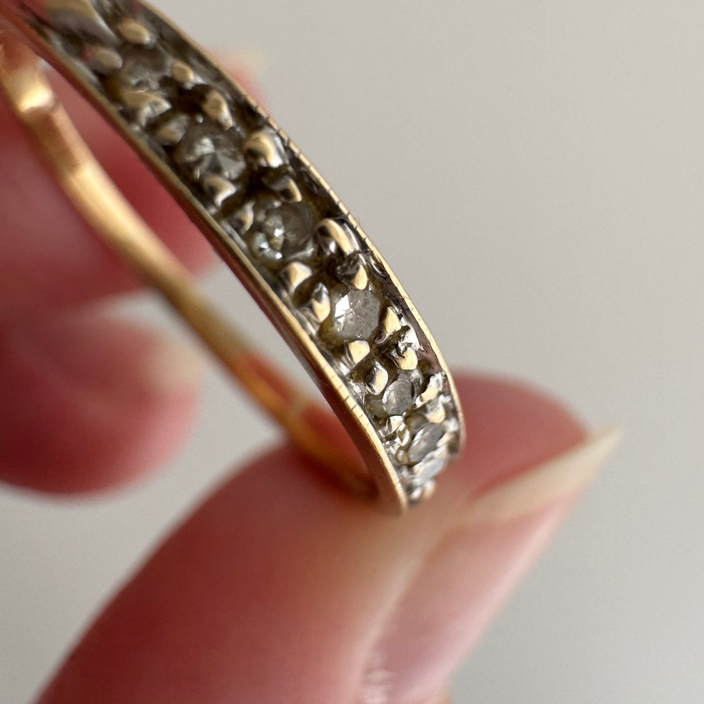 V I N T A G E // all lined up / 10k yellow gold and diamond half eternity band / size 7.5