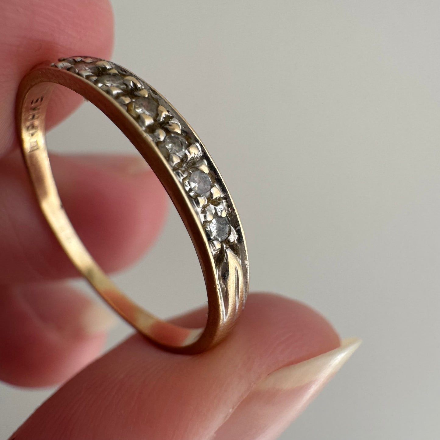 V I N T A G E // all lined up / 10k yellow gold and diamond half eternity band / size 7.5