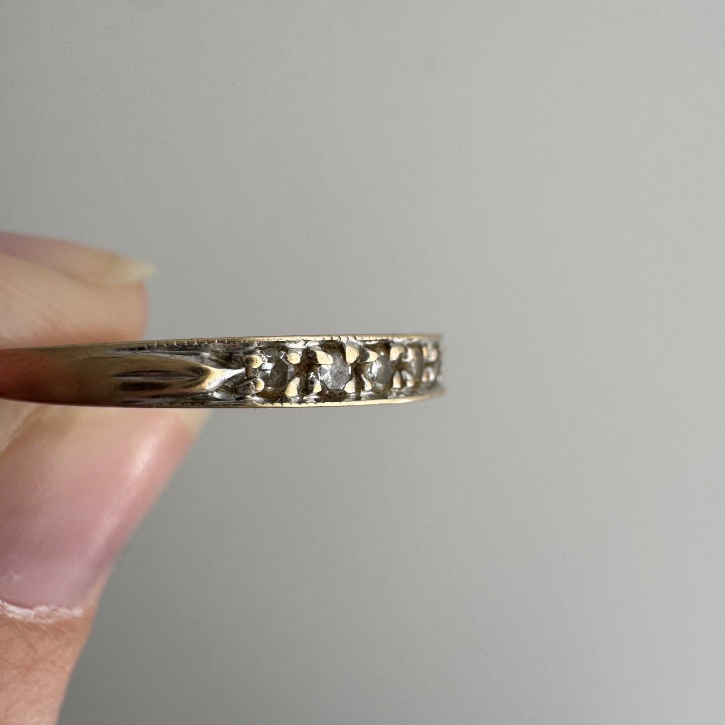 V I N T A G E // all lined up / 10k yellow gold and diamond half eternity band / size 7.5