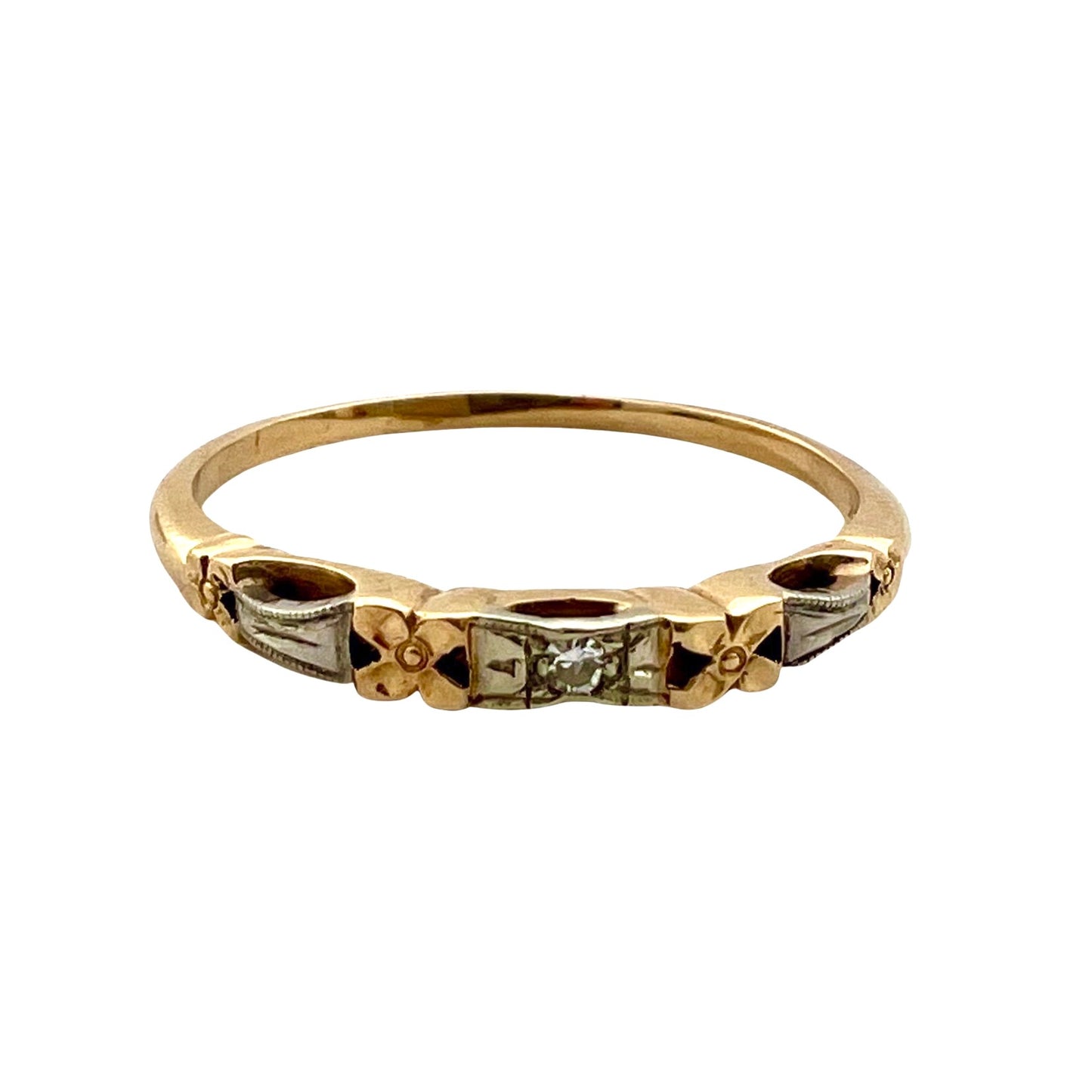 V I N T A G E // retro blossoms / solid 14k yellow and white gold floral half eternity band / size 8.5