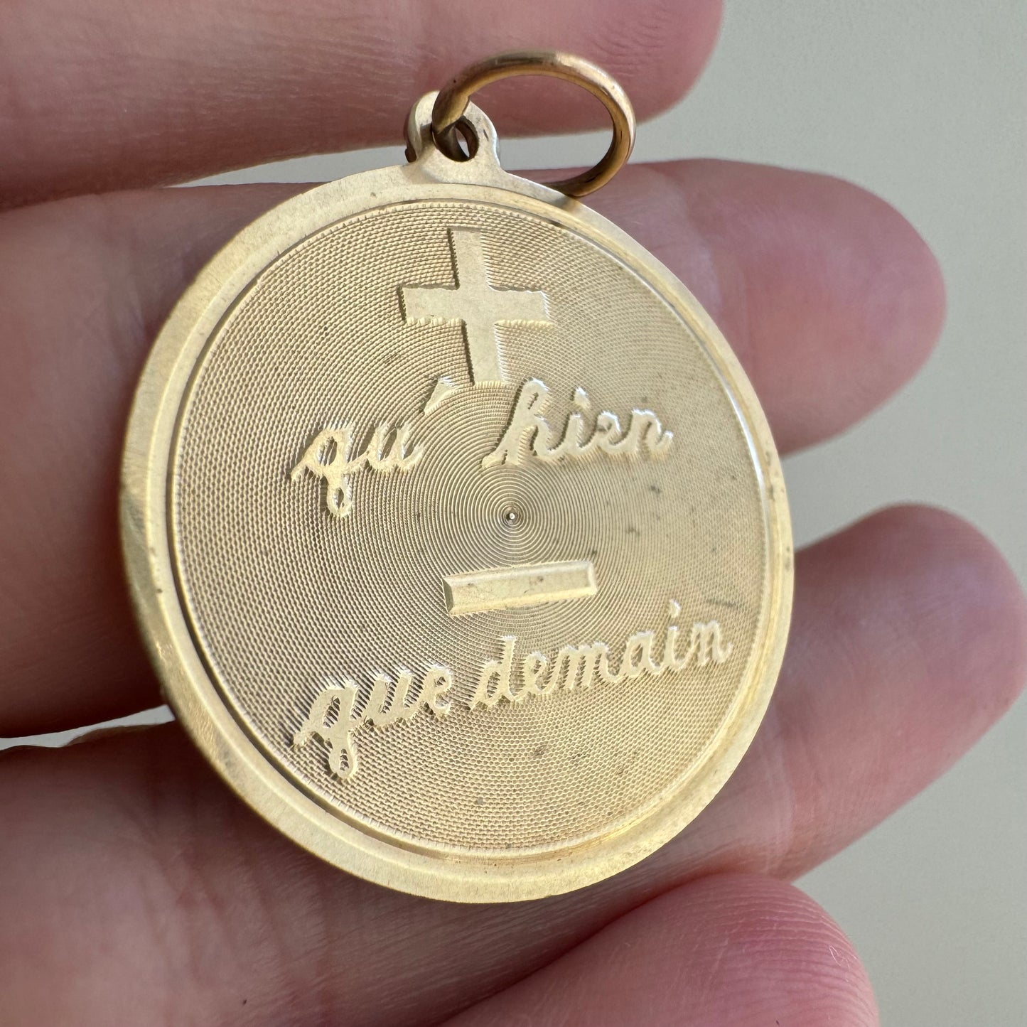 V I N T A G E // qu'hier que demain / 14k yellow gold "I love you more than yesterday and less than tomorrow" love token / a pendant