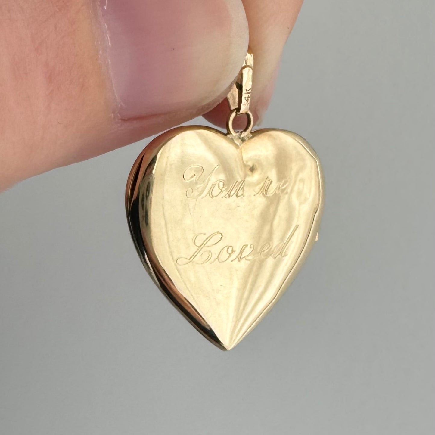 V I N T A G E // you're loved / 14k sweetheart style heart locket / a pendant