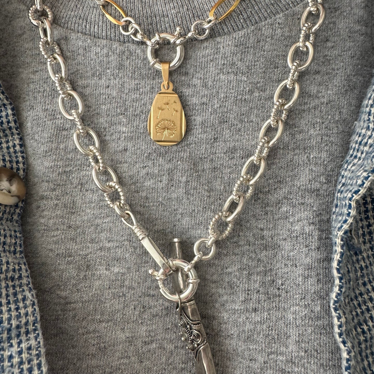 reimagined V I N T A G E // modern day watch chain / chunky sterling silver cable chain with new clasps / 20.5", 46.9g