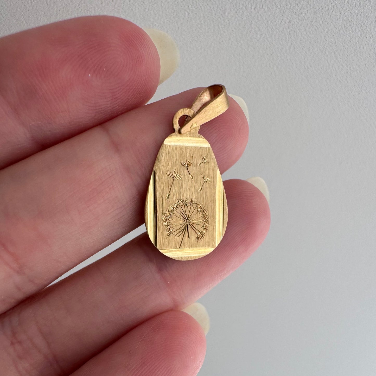 reimagined V I N T A G E // letting go / 14k gold almost-tear with newly engraved dandelion / a pendant