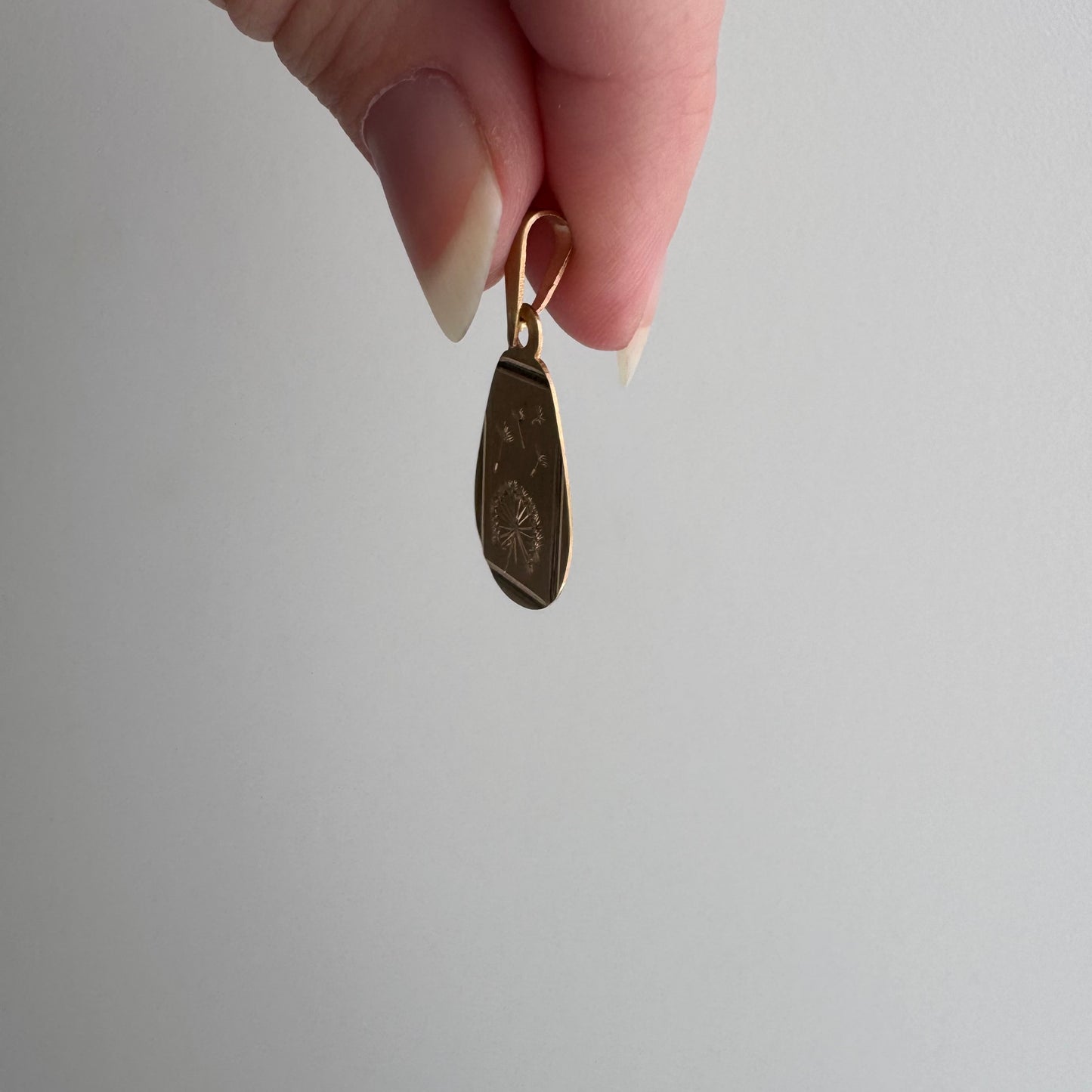 reimagined V I N T A G E // letting go / 14k gold almost-tear with newly engraved dandelion / a pendant