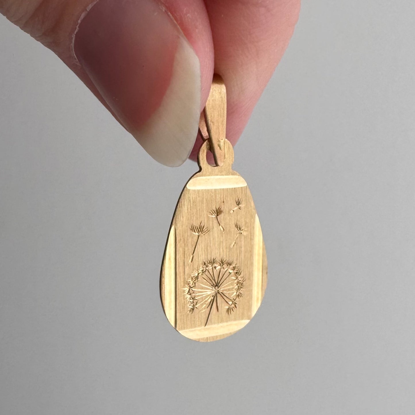 reimagined V I N T A G E // letting go / 14k gold almost-tear with newly engraved dandelion / a pendant