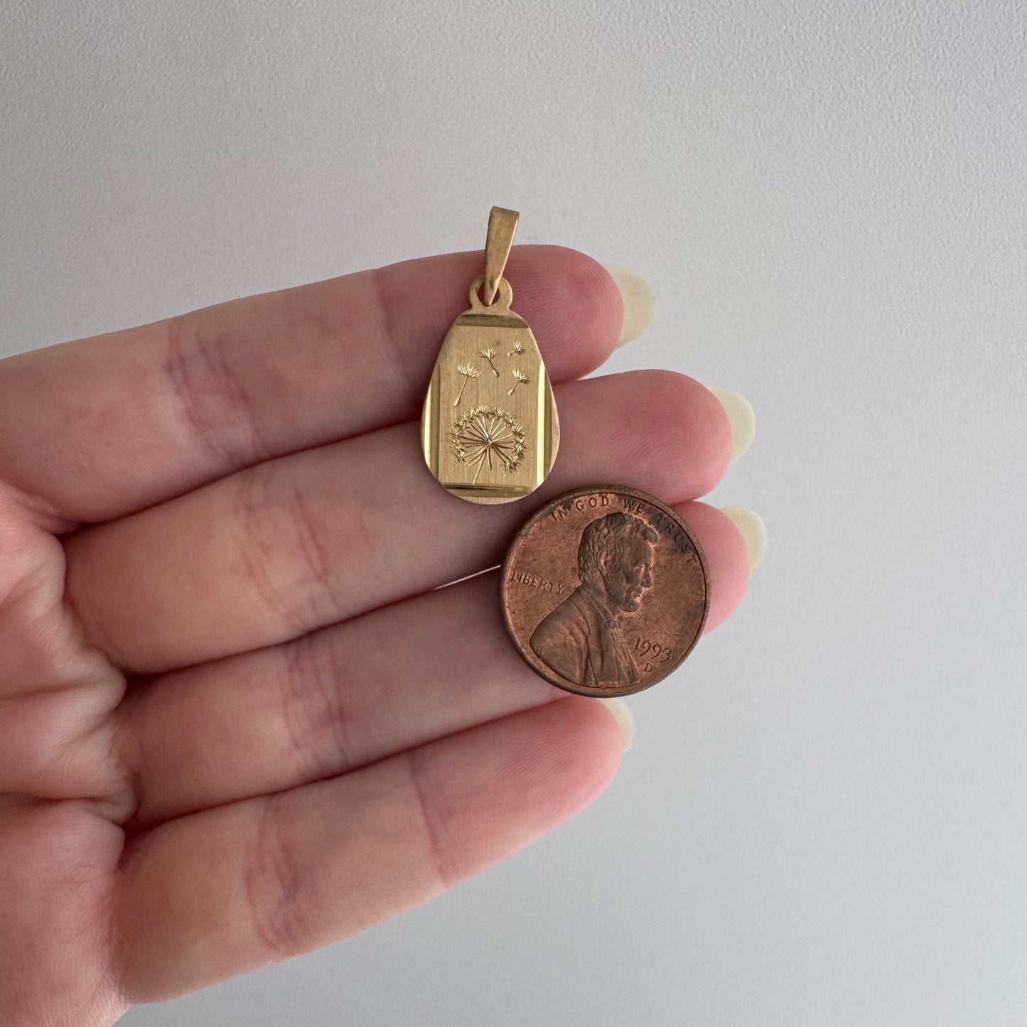 reimagined V I N T A G E // letting go / 14k gold almost-tear with newly engraved dandelion / a pendant