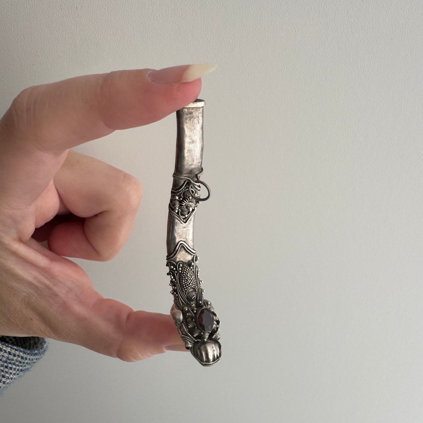 V I N T A G E // blowing smoke / sterling silver and garnet dragon / a functional pendant