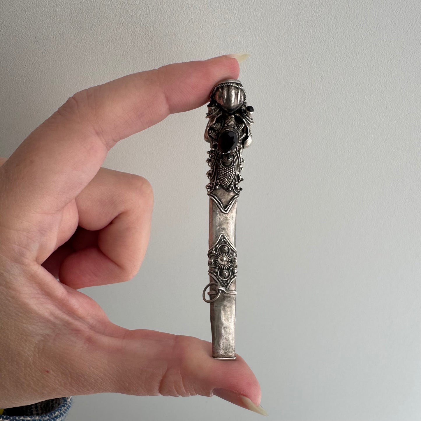 V I N T A G E // blowing smoke / sterling silver and garnet dragon / a functional pendant