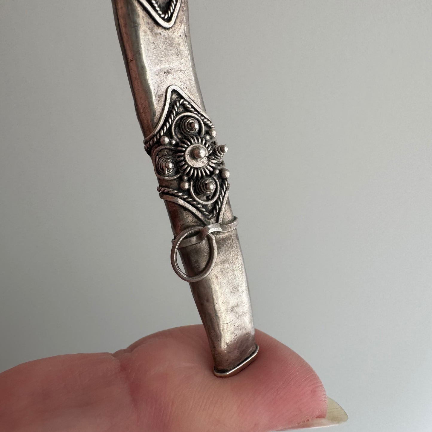 V I N T A G E // blowing smoke / sterling silver and garnet dragon / a functional pendant