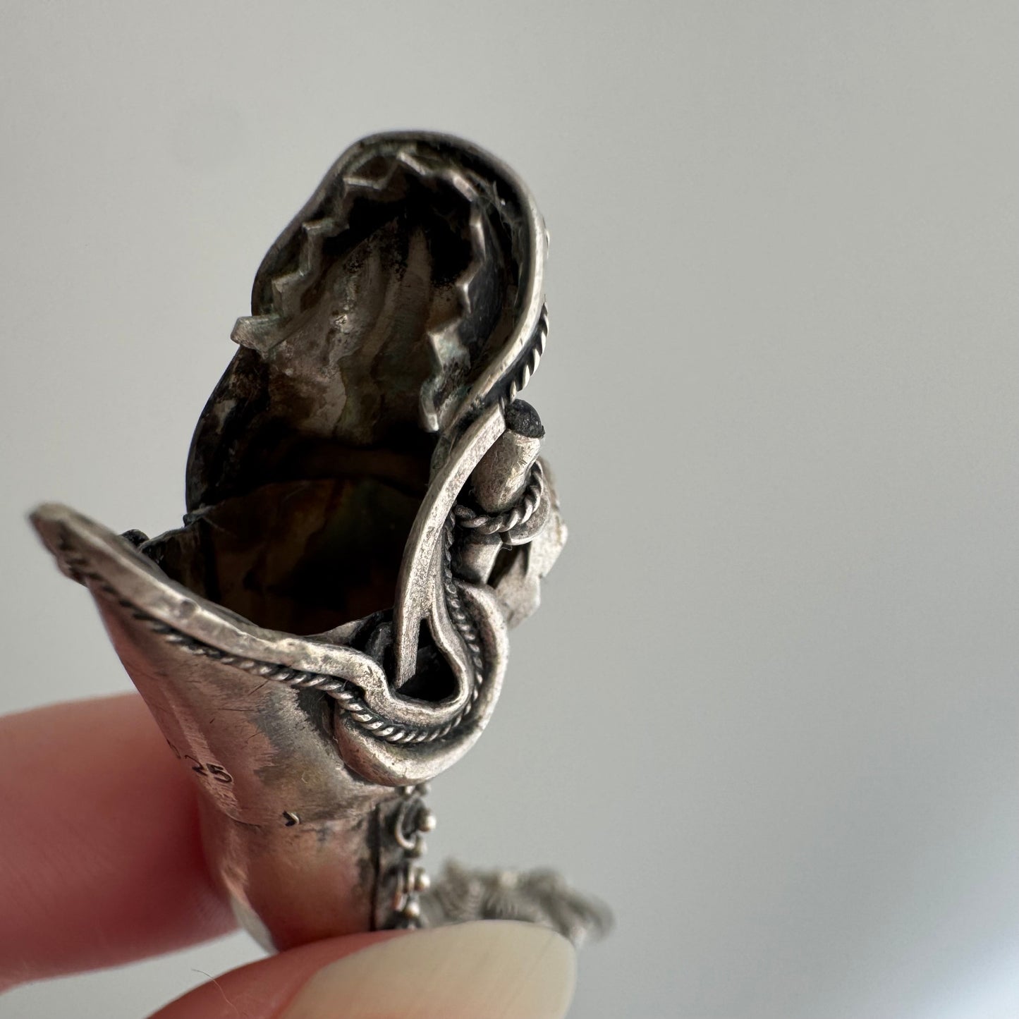 V I N T A G E // blowing smoke / sterling silver and garnet dragon / a functional pendant