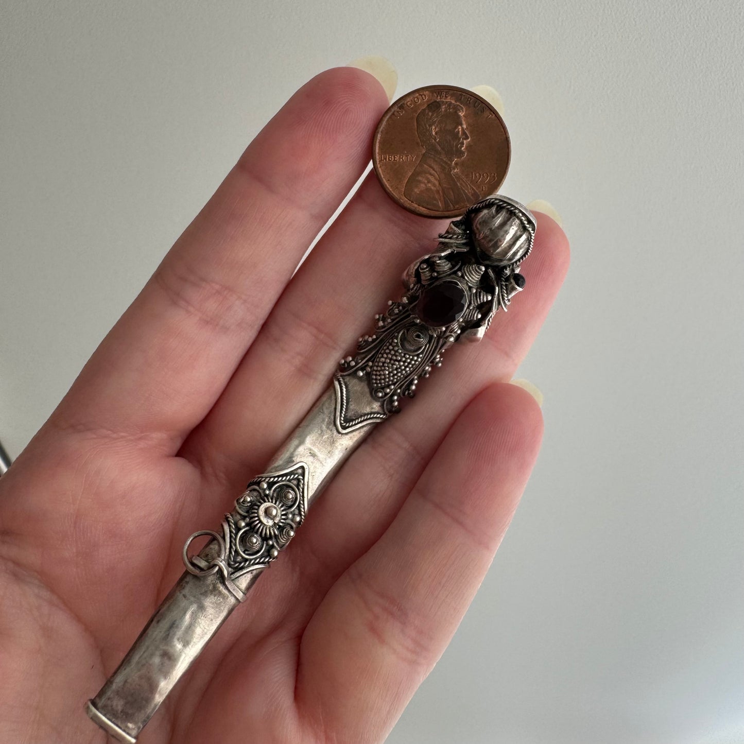 V I N T A G E // blowing smoke / sterling silver and garnet dragon / a functional pendant